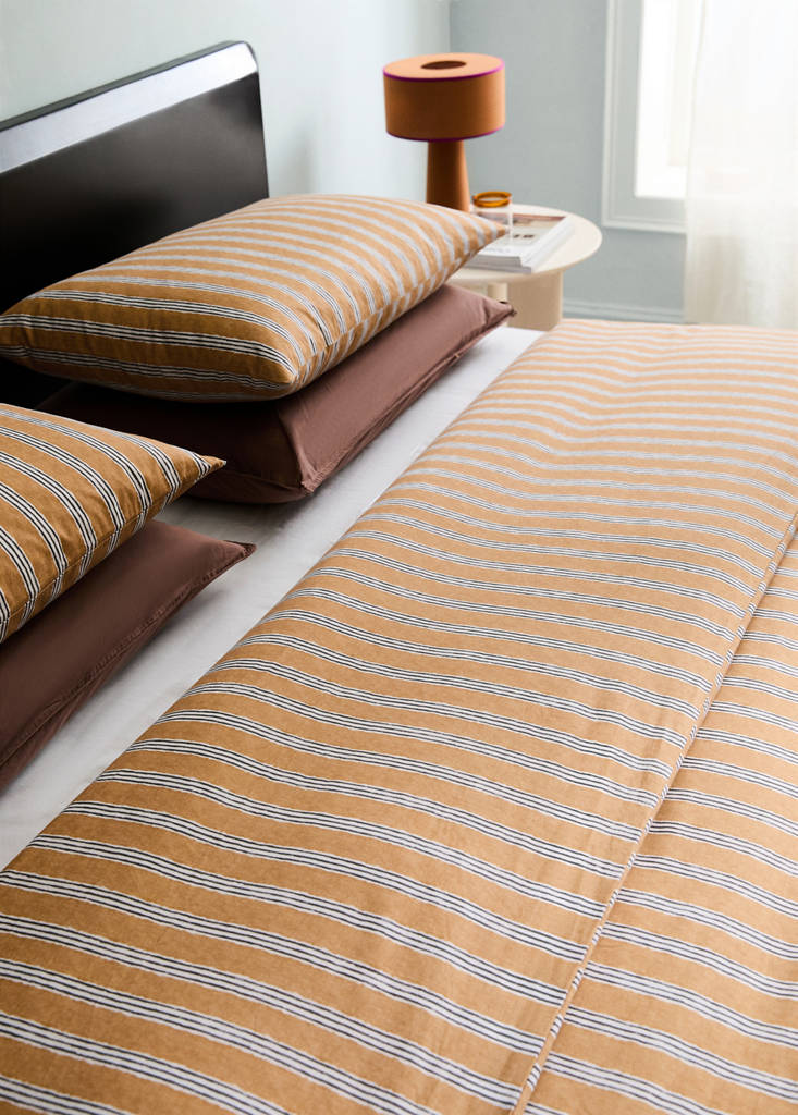 Tricolour striped percale cotton duvet cover for 180/200cm bed — Ochre