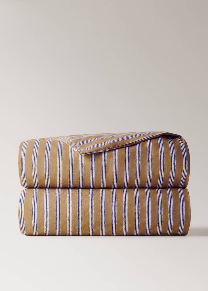 Tricolour striped percale cotton duvet cover for 180/200cm bed — Ochre
