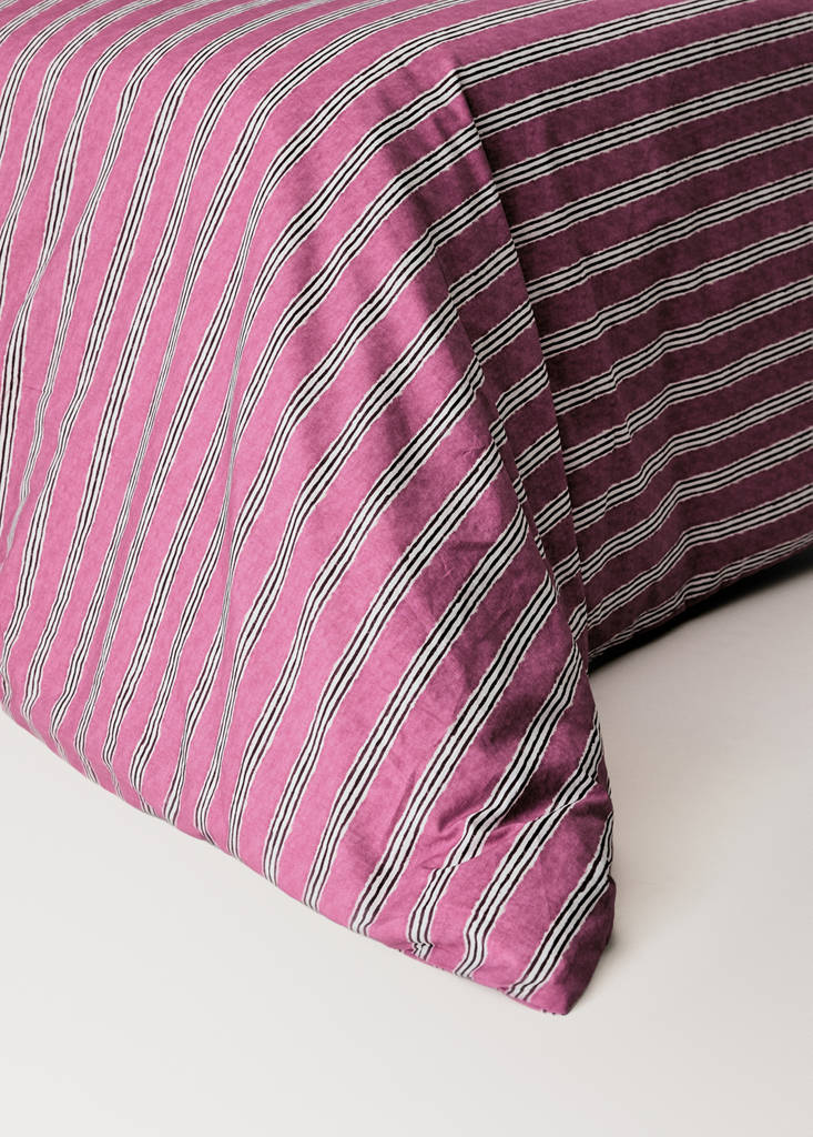 Tricolour striped percale cotton duvet cover for 180/200cm bed — Cherry