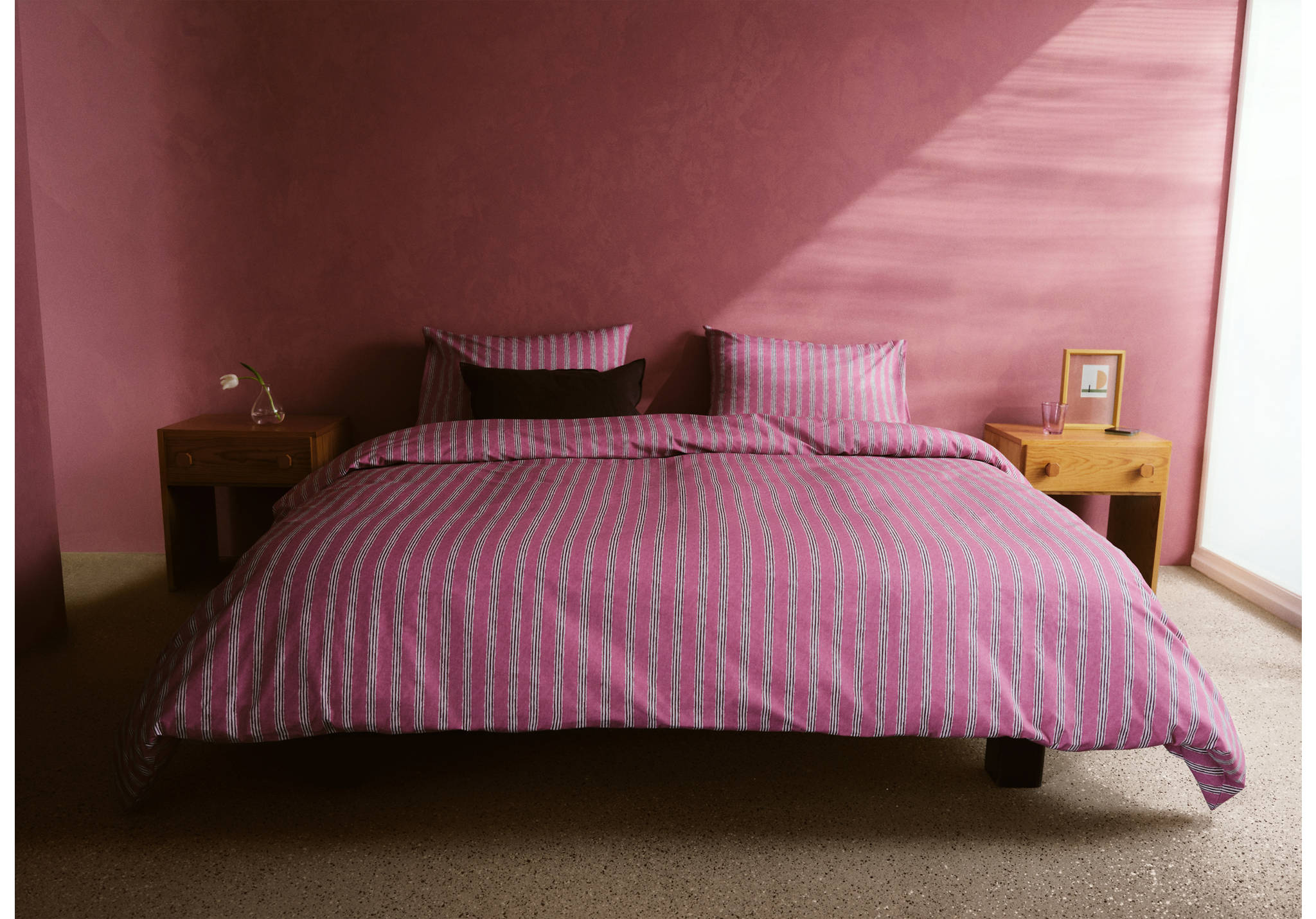 Housse de couette percale de coton rayures tricolores Lit 180/200 cm - Plan panoramique