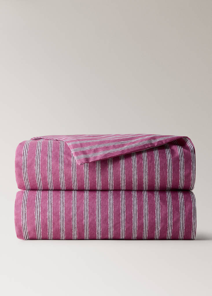 Tricolour striped percale cotton duvet cover for 180/200cm bed — Cherry