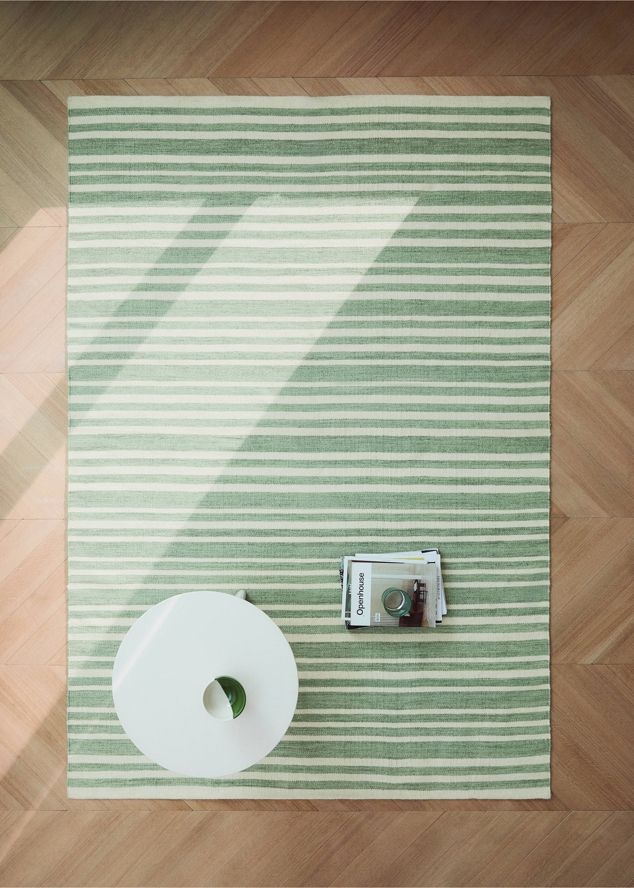Covor mare din lână cu dungi color mari - Plan general, Verde. Ref: 27003281-00.