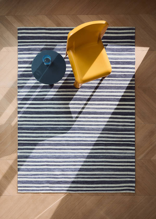 Large striped wool carpet — Blue