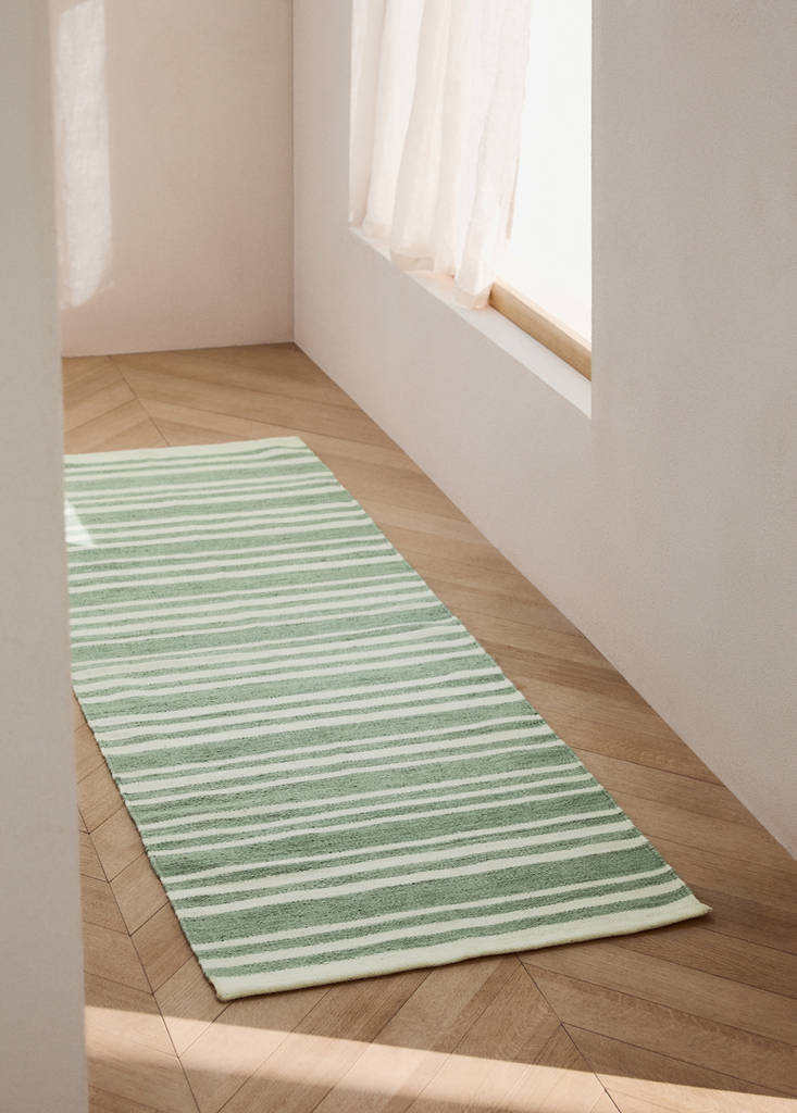 Large wool striped rug — Green