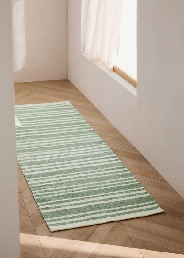 Large wool striped rug — Green