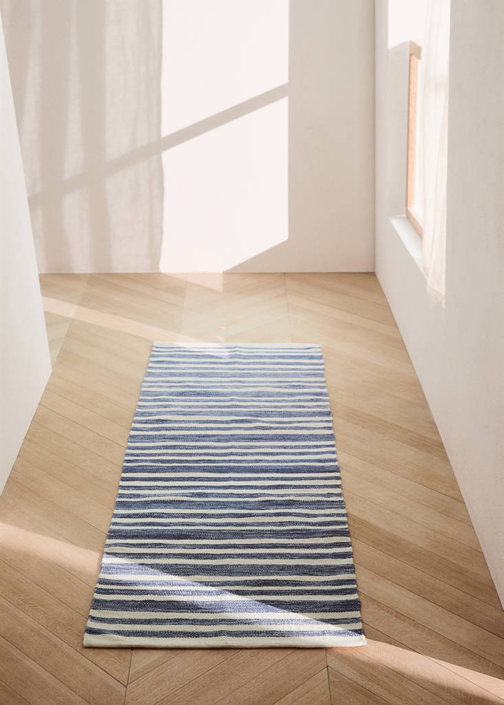 Large wool striped rug — Blue