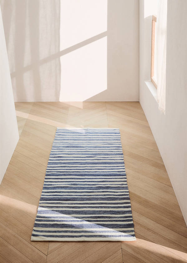 Large wool striped rug — Blue