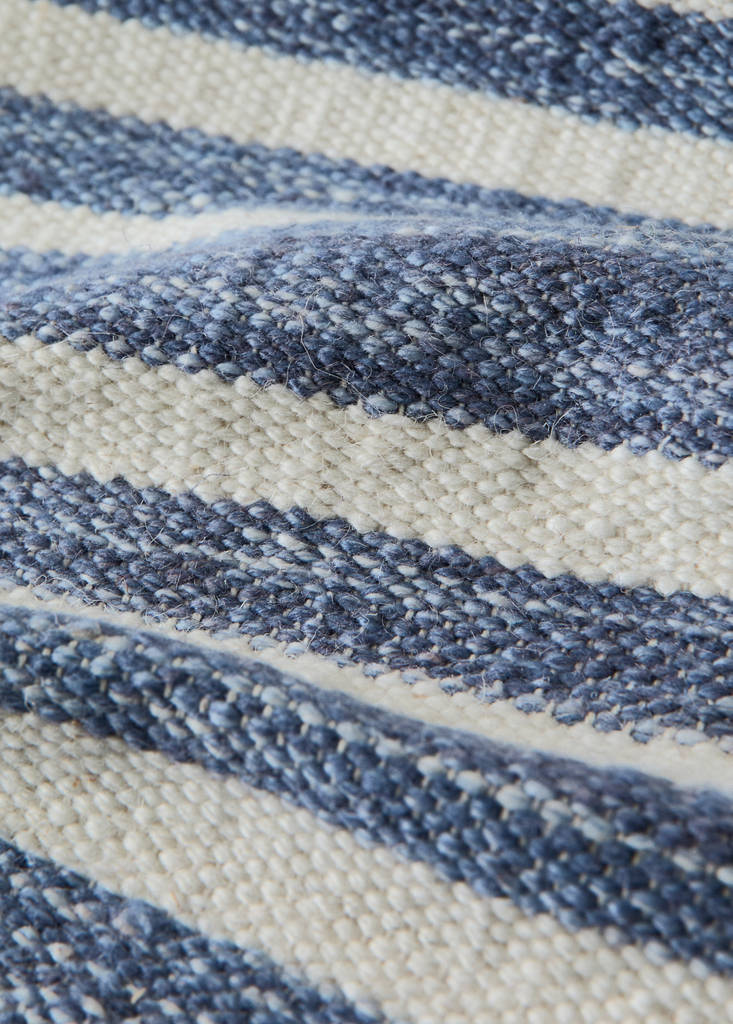 Large wool striped rug — Blue
