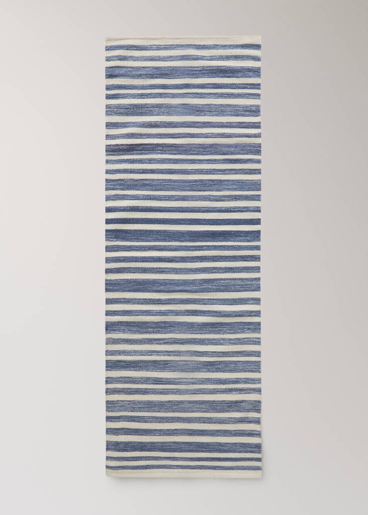 Large wool striped rug — Blue