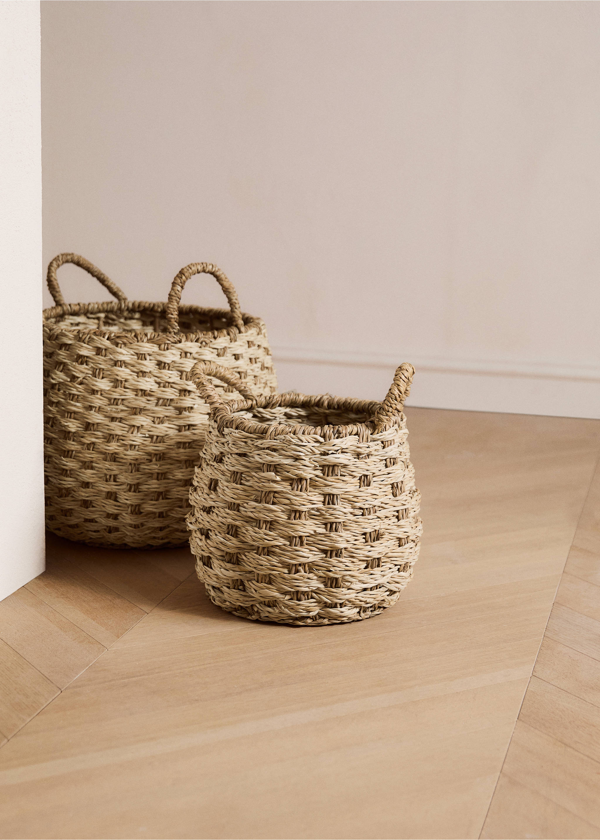 Medium round seagrass basket with handles - General plane, Brown. Ref: 27003289-00.