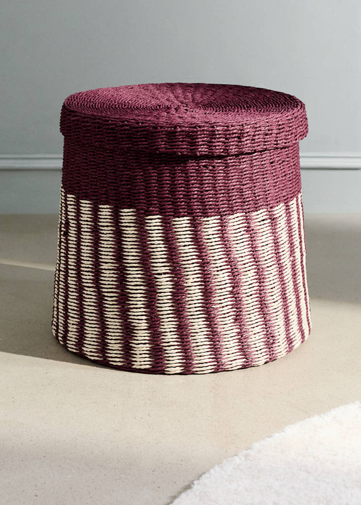 Cesta papel rayas tapa mediana