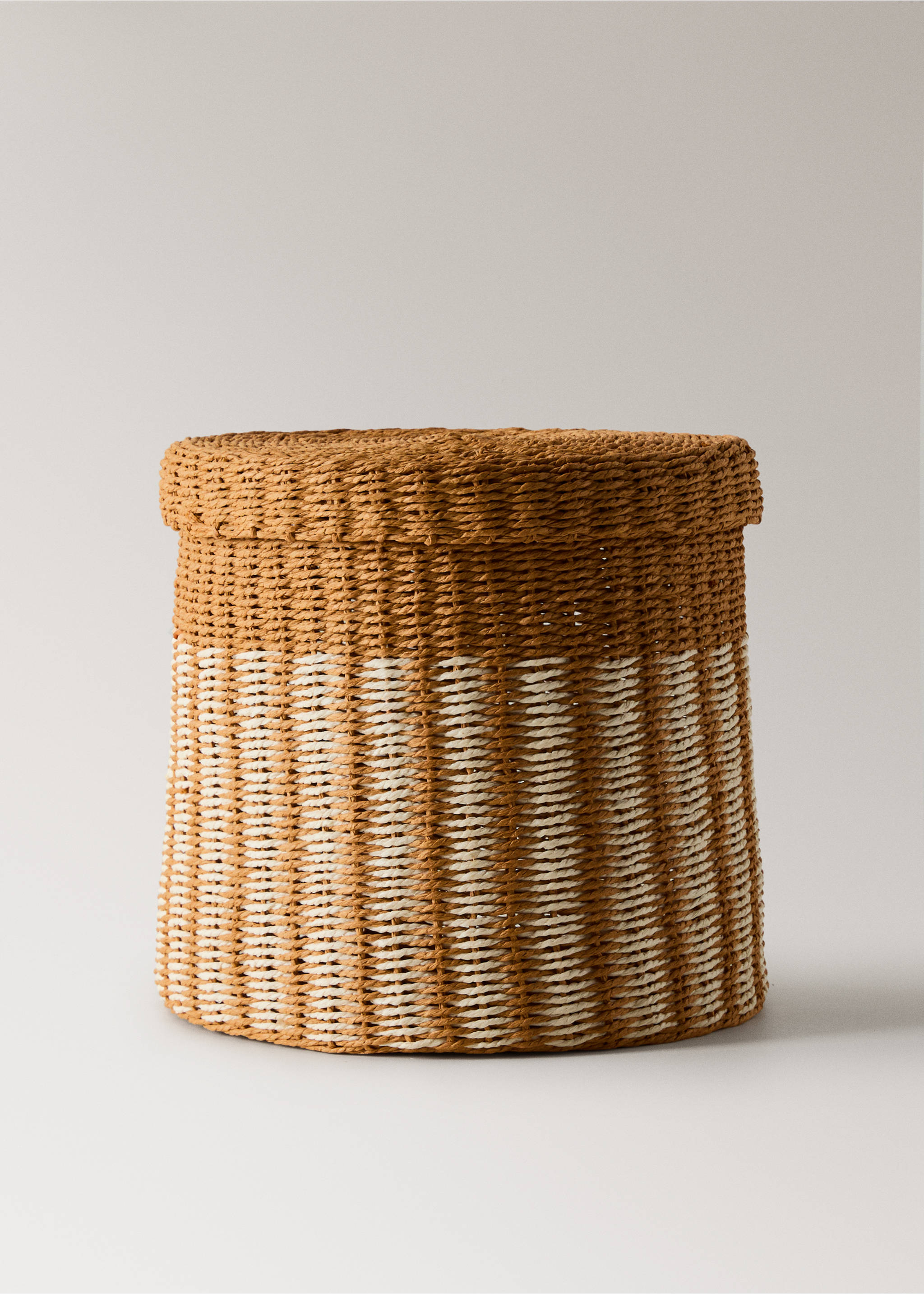 Striped paper basket with small lid - Article without model, Maroon. Ref: 27003292-00.