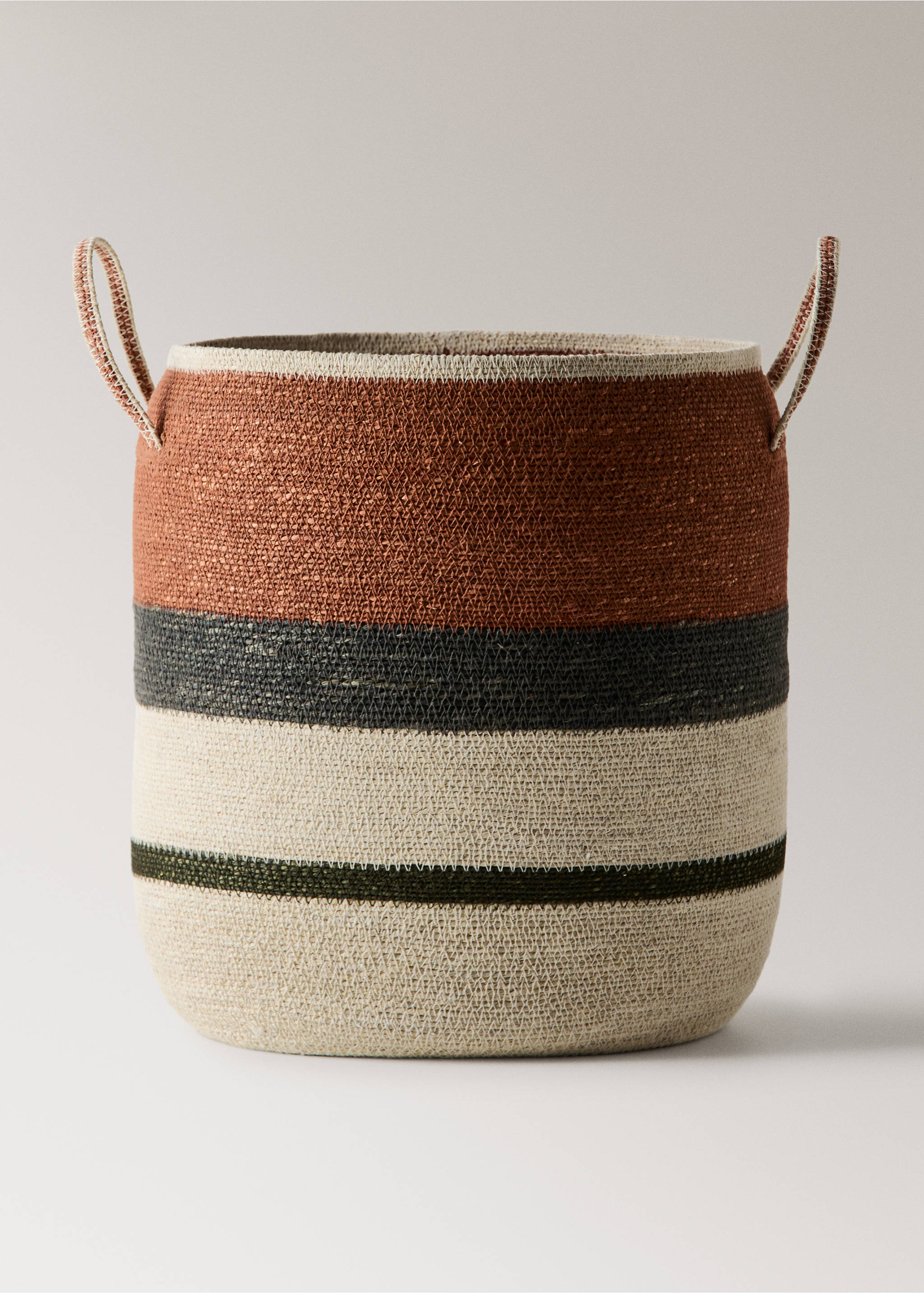 Large oval basket with striped handles - Article without model, Burnt Orange. Ref: 27003299-00.