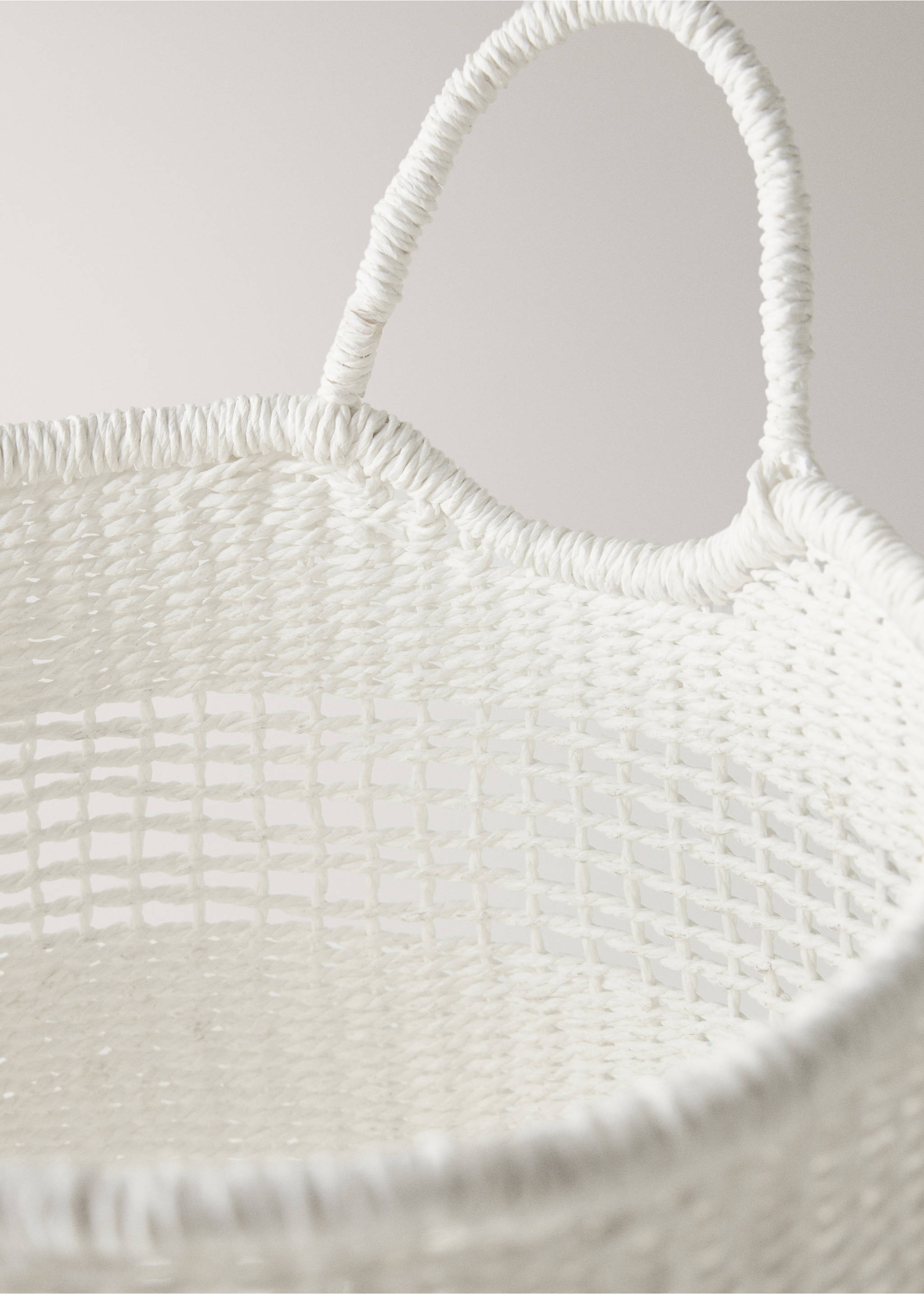 Decorative paper basket with handles - Details of the article 1, White. Ref: 27003301-00.