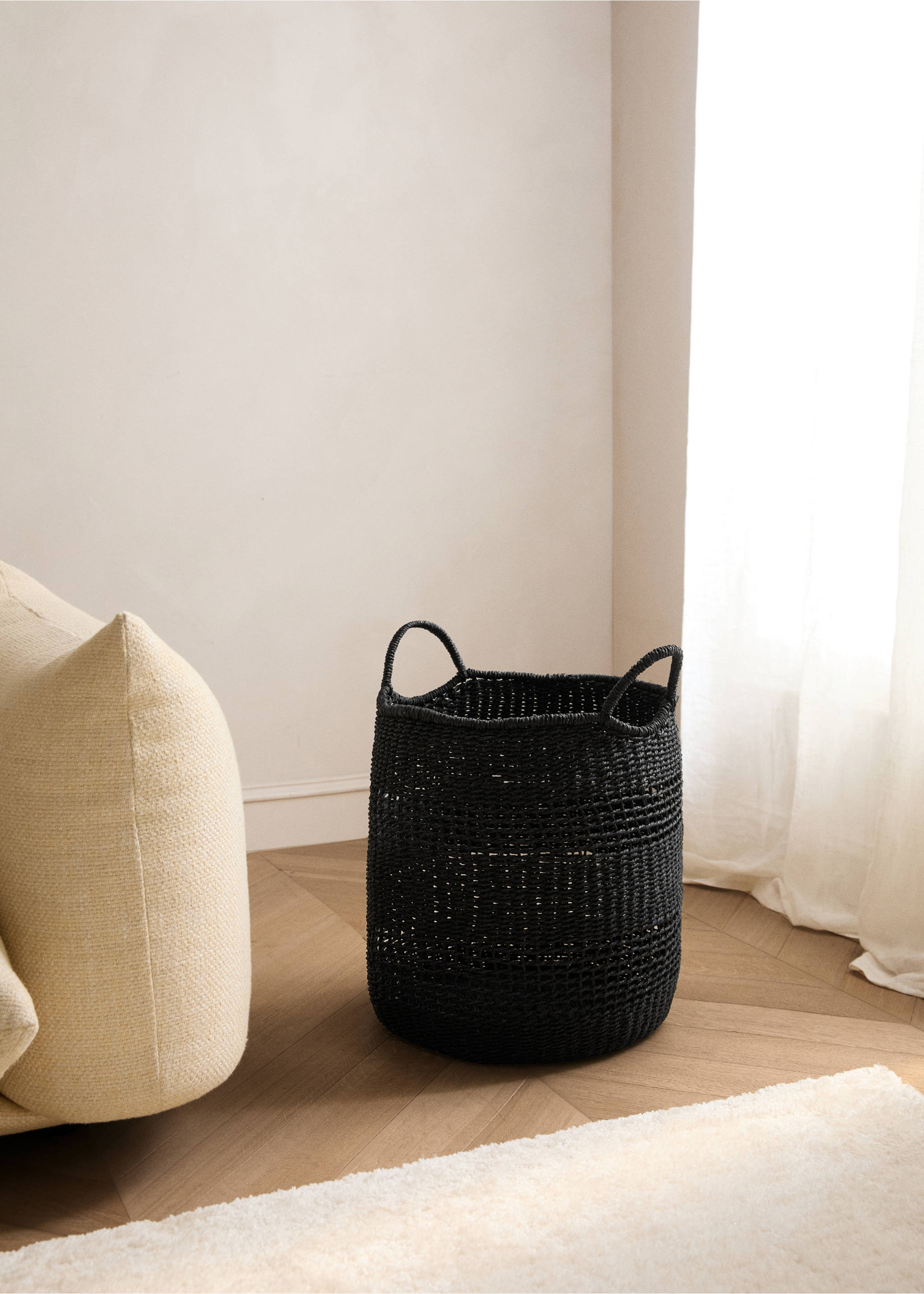 Decorative paper basket with handles - General plane, Black. Ref: 27003301-00.