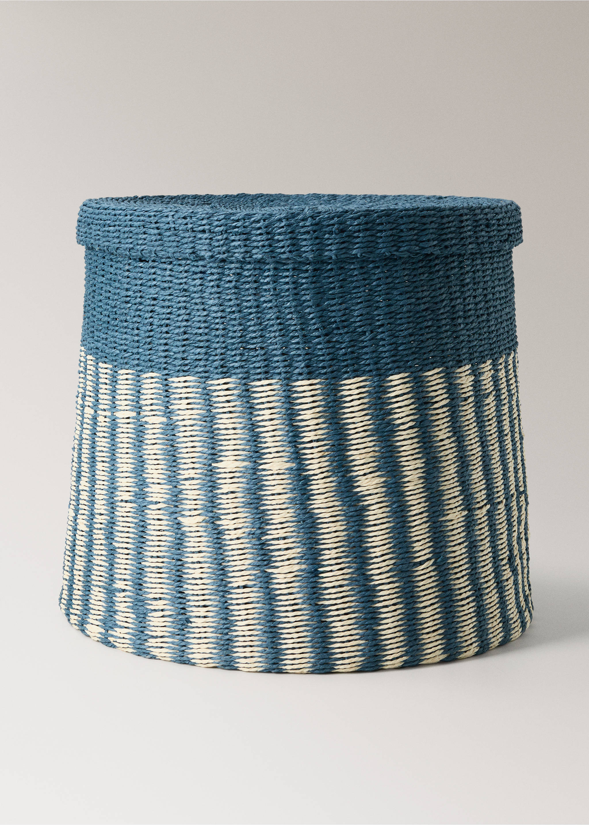 Striped paper basket with big lid - Article without model, Indigo Blue. Ref: 27003304-00.
