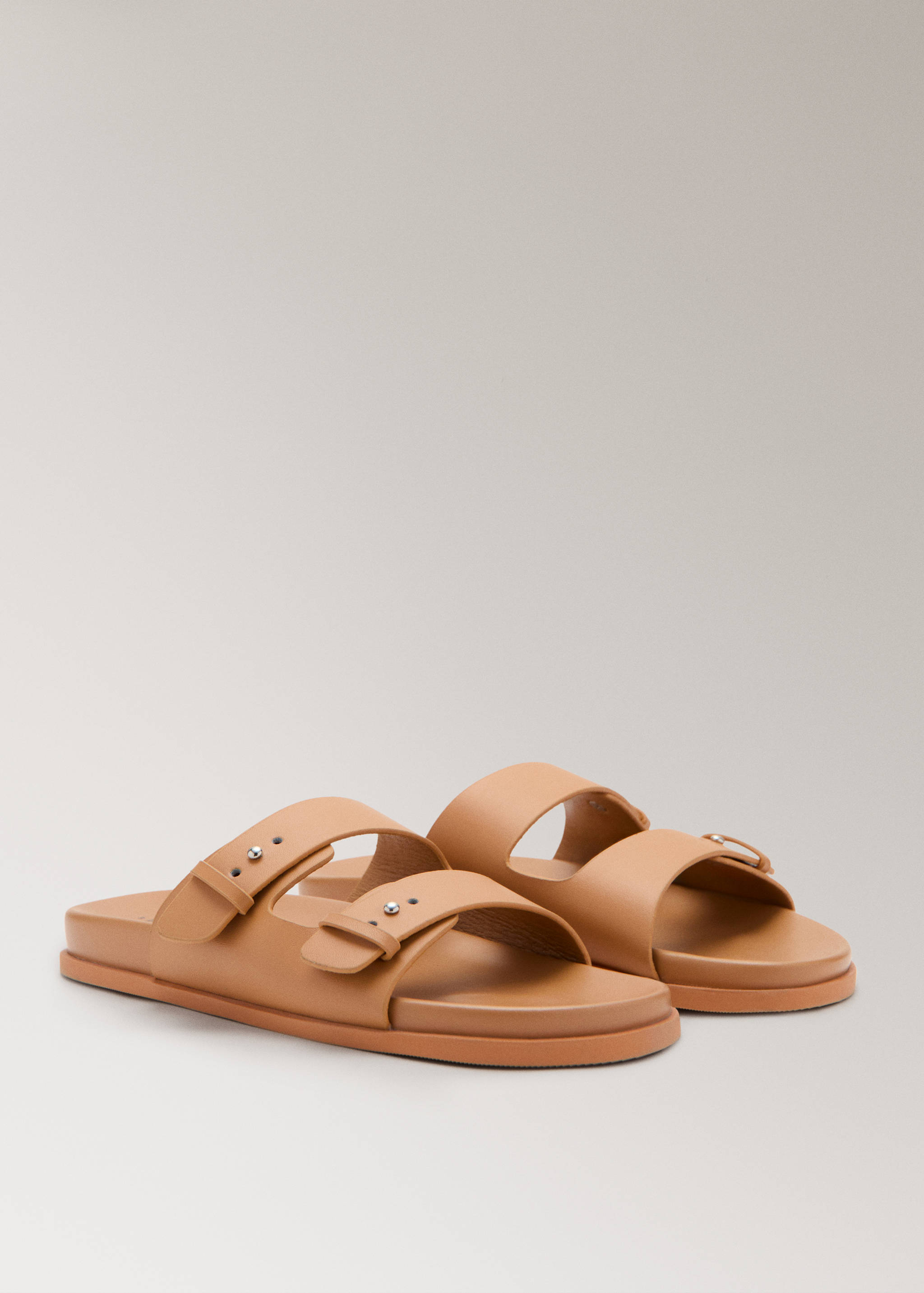 Double buckle leather sandals - Medium plane