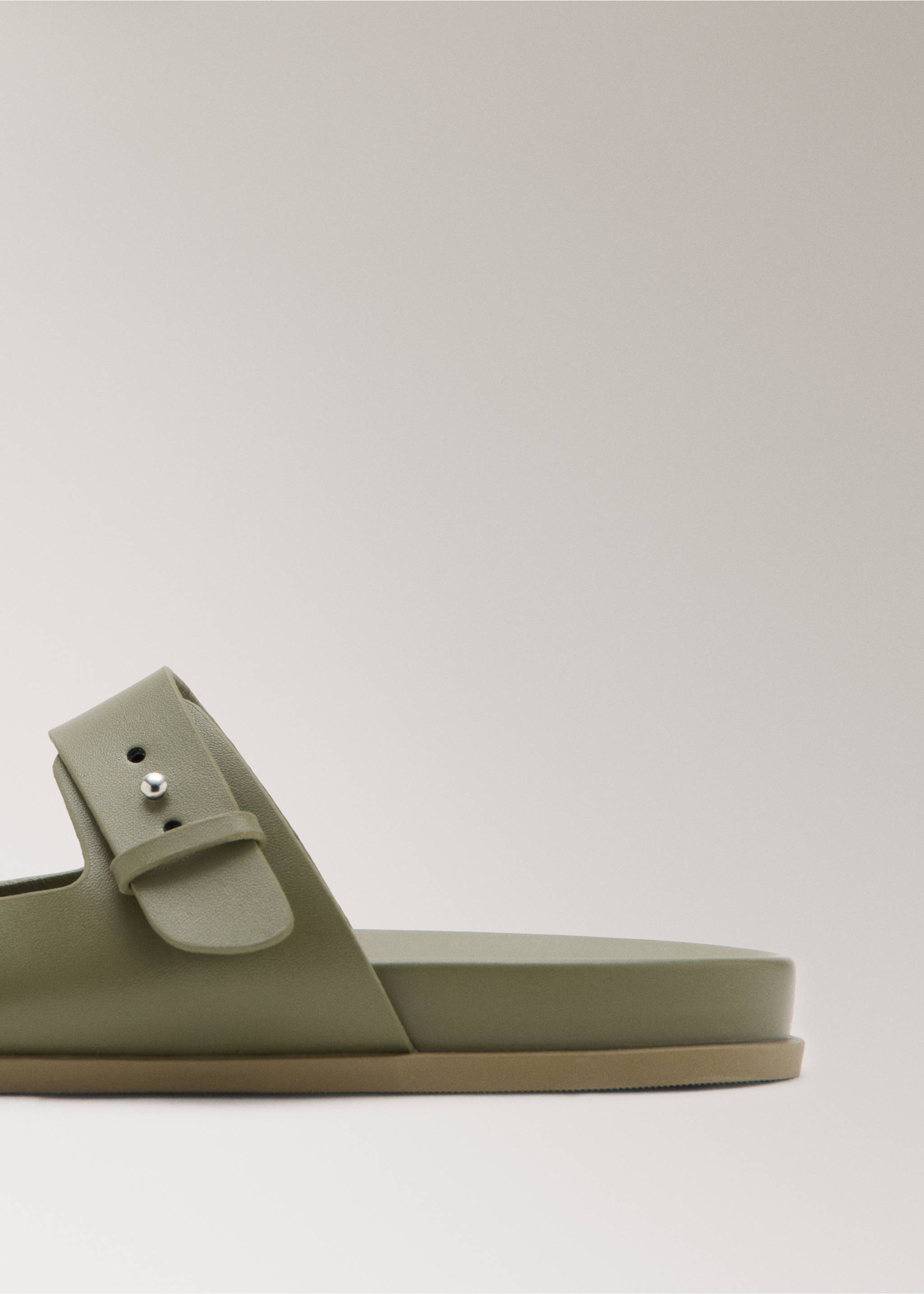 Double buckle leather sandals - Details of the article 1, Khaki. Ref: 27003321-00.