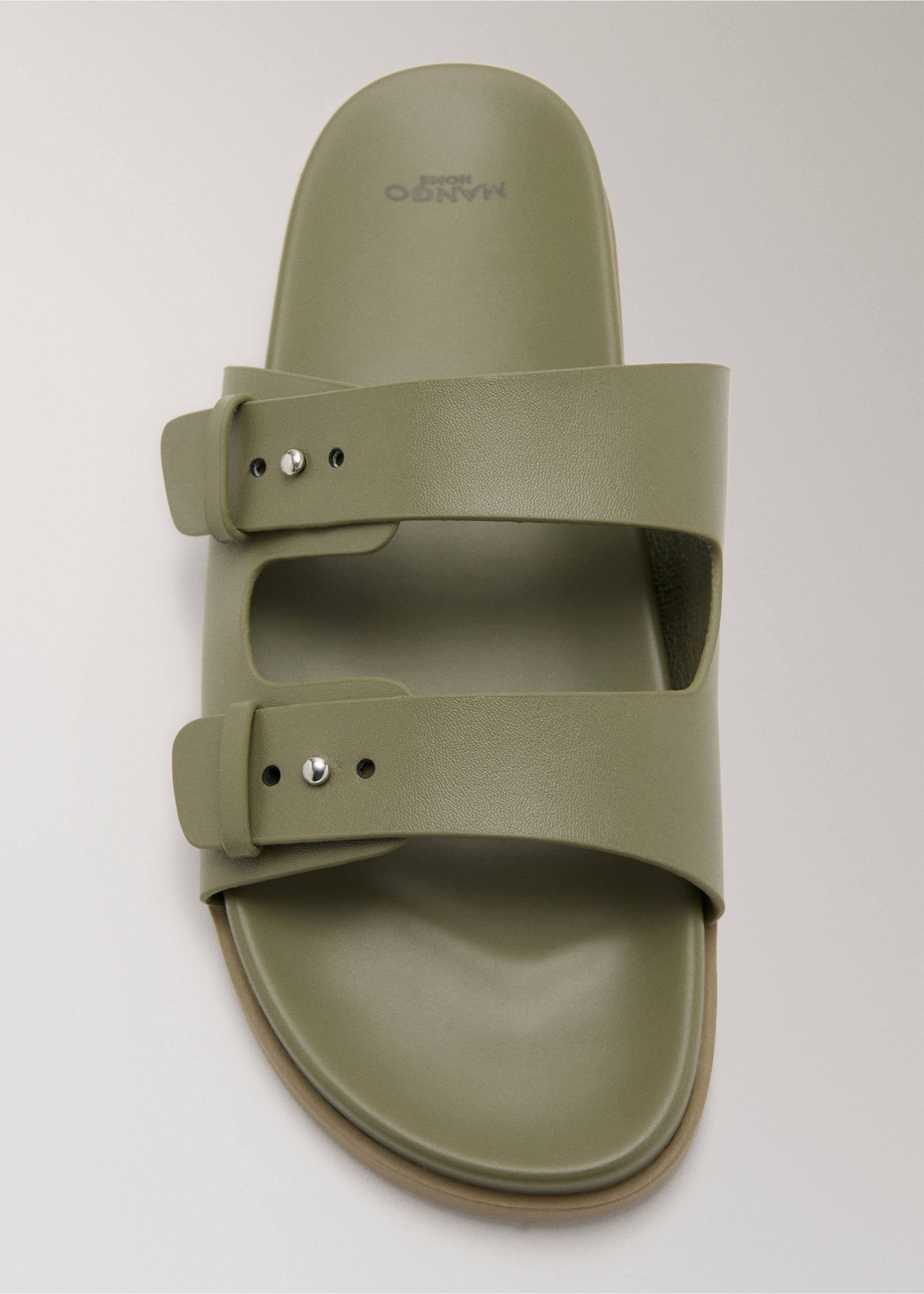 Double buckle leather sandals - Details of the article 2, Khaki. Ref: 27003321-00.