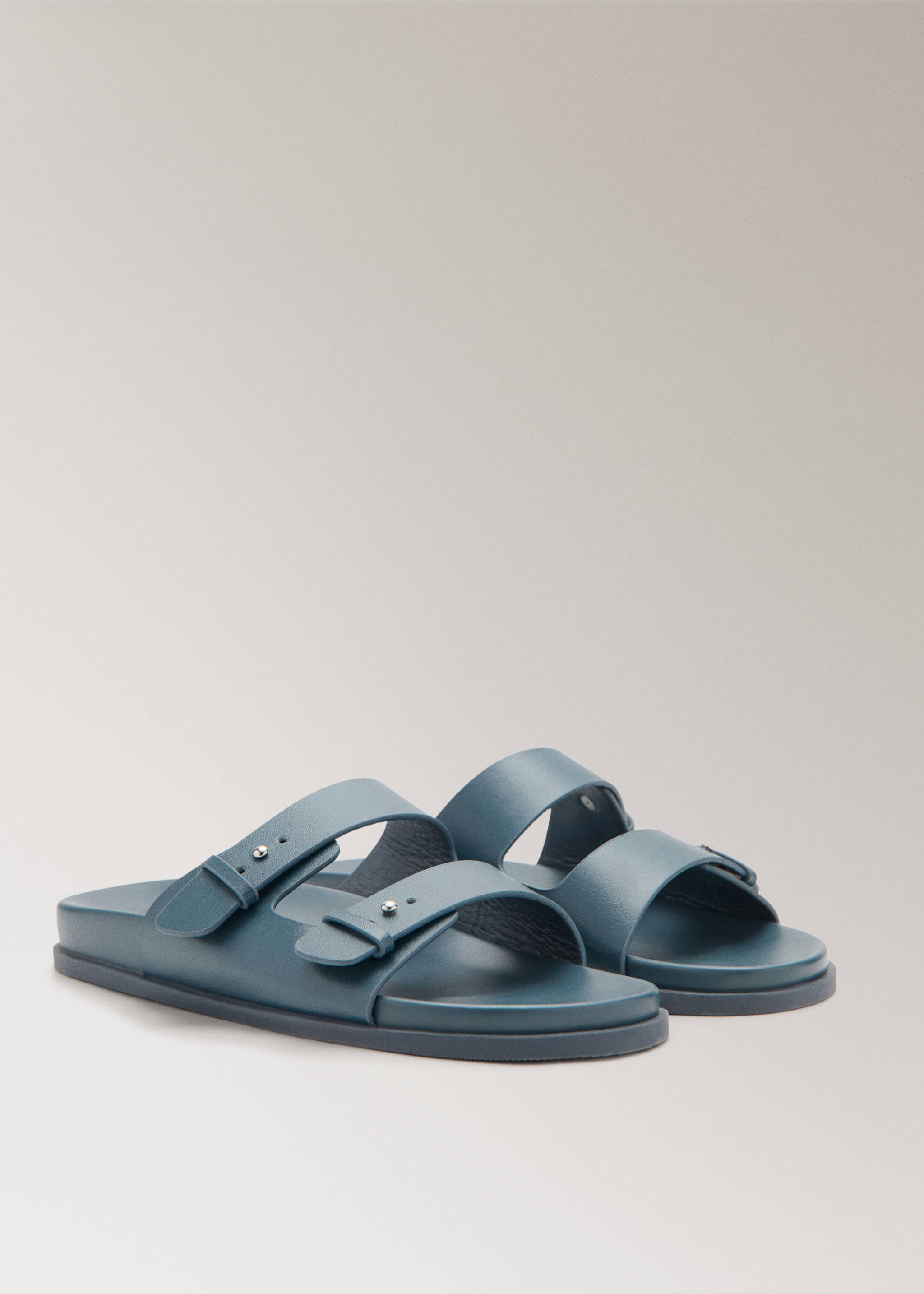 Double buckle leather sandals - Medium plane, Blue. Ref: 27003321-00.