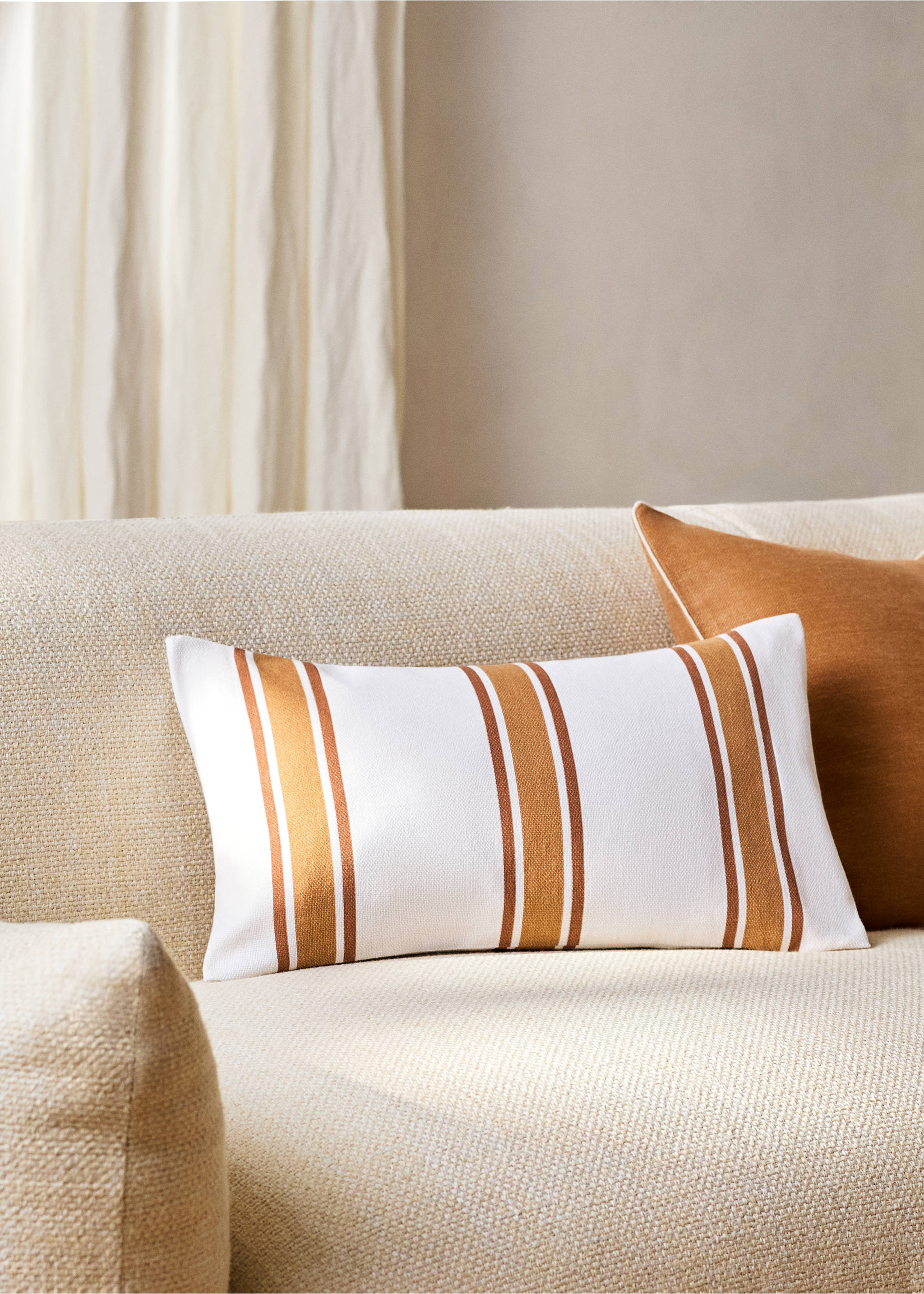 Cotton cushion cover with two-tone stripes 30x50 cm - General plane, Russet. Ref: 27003325-00.