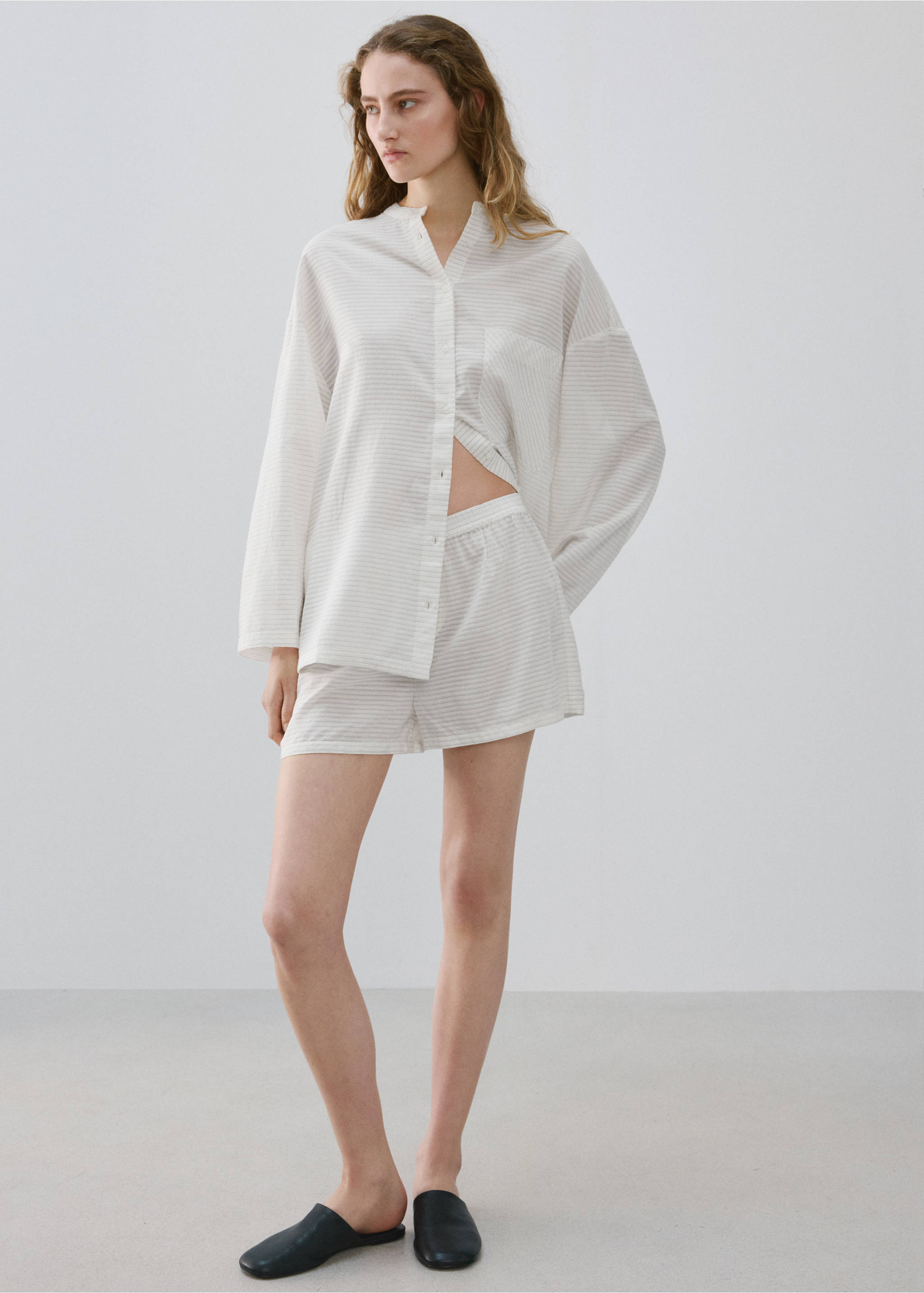 Shorts pijama ratlles - Pla general, Blanc. Ref: 27003332-00.