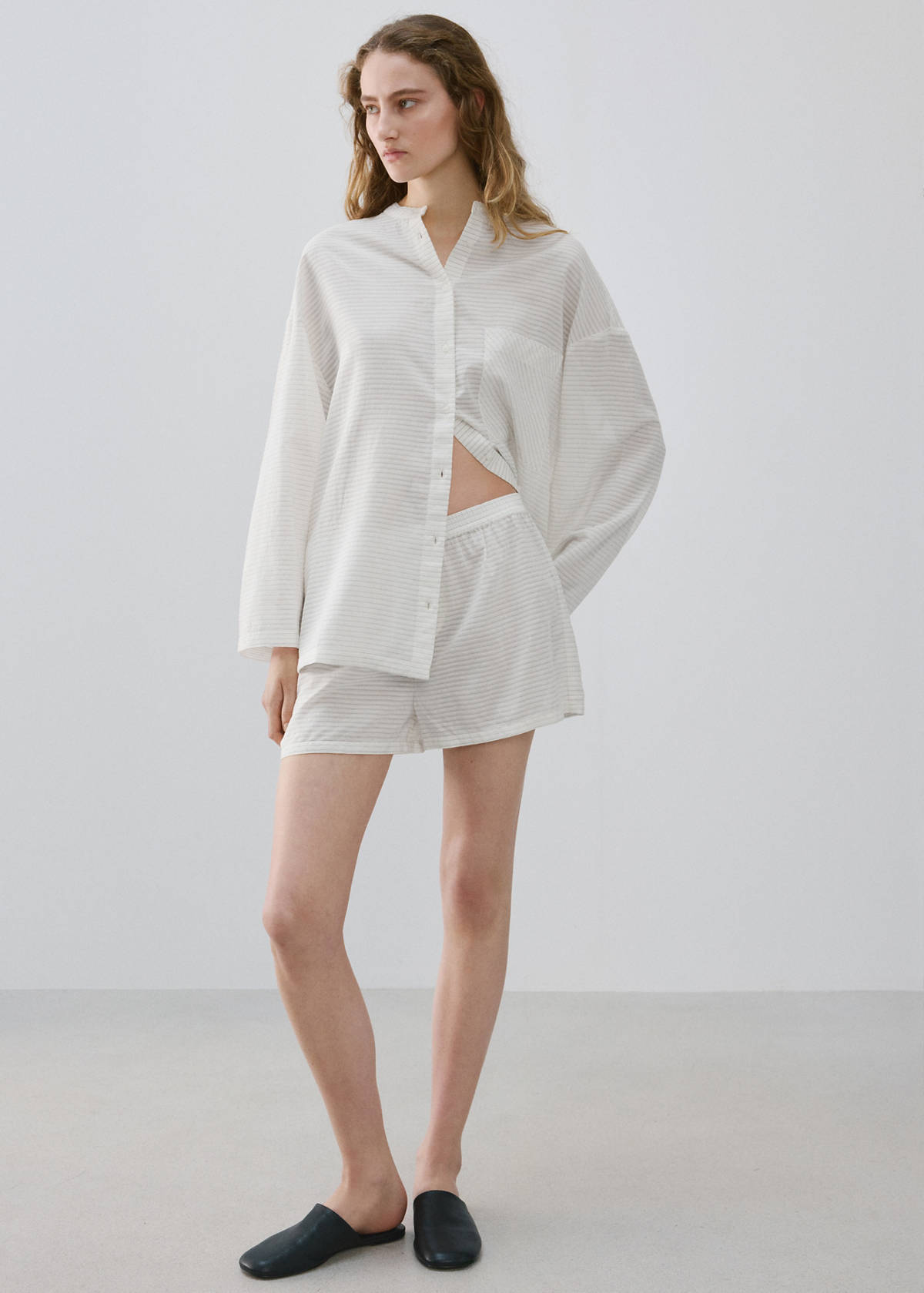 Striped pyjama shorts — White
