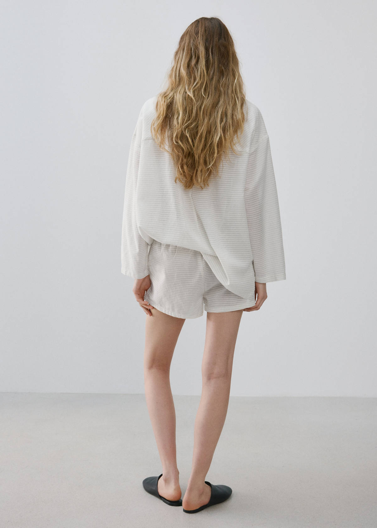 Striped pyjama shorts — White