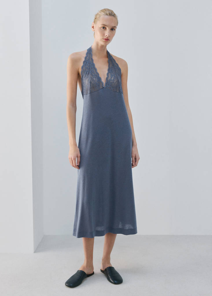 Lace nightdress with back scoop neckline — Blue