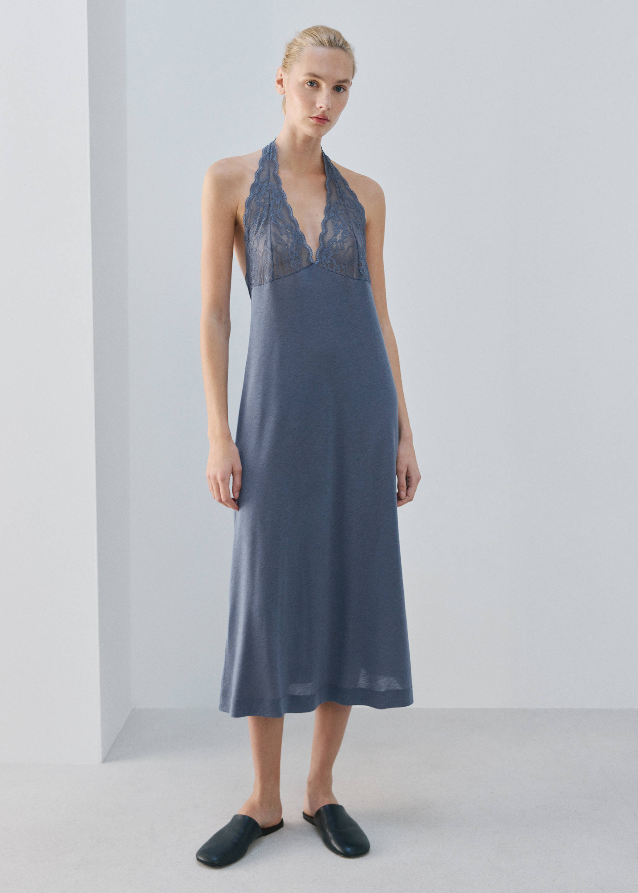 Lace nightdress with back scoop neckline - General plane