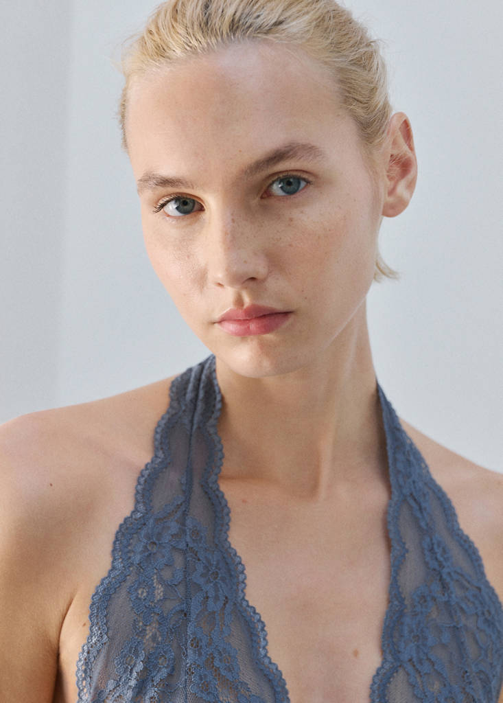 Lace nightdress with back scoop neckline — Blue