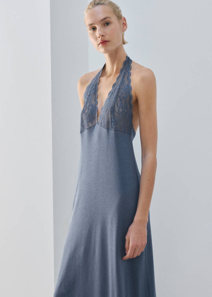 Lace nightdress with back scoop neckline — Blue