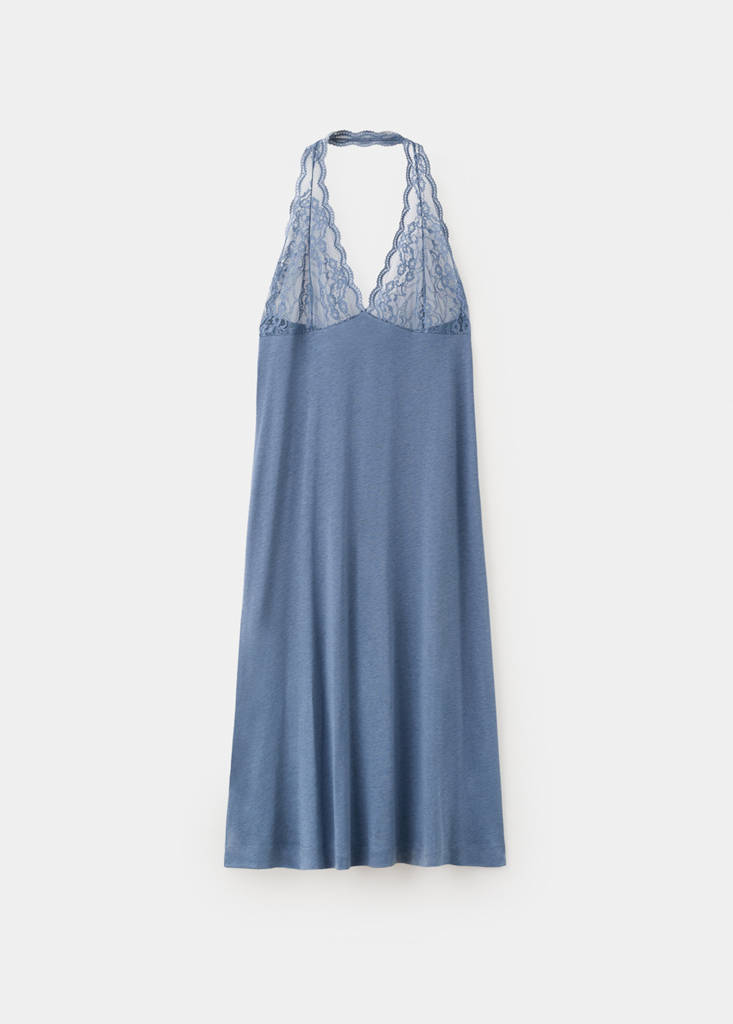 Lace nightdress with back scoop neckline — Blue