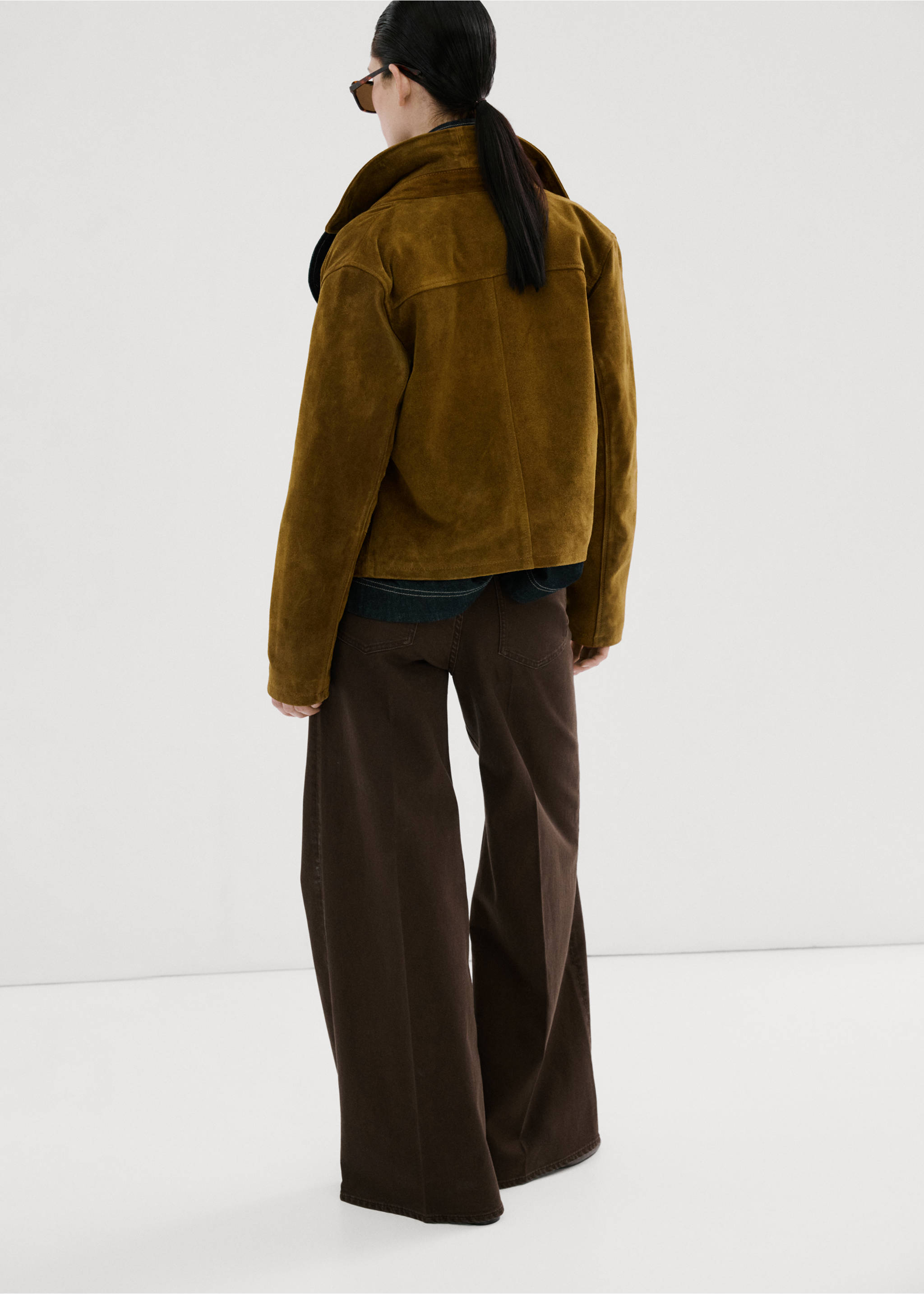 High-waisted wideleg jeans - Reverse of the article, Chocolate. Ref: 27003341-00.