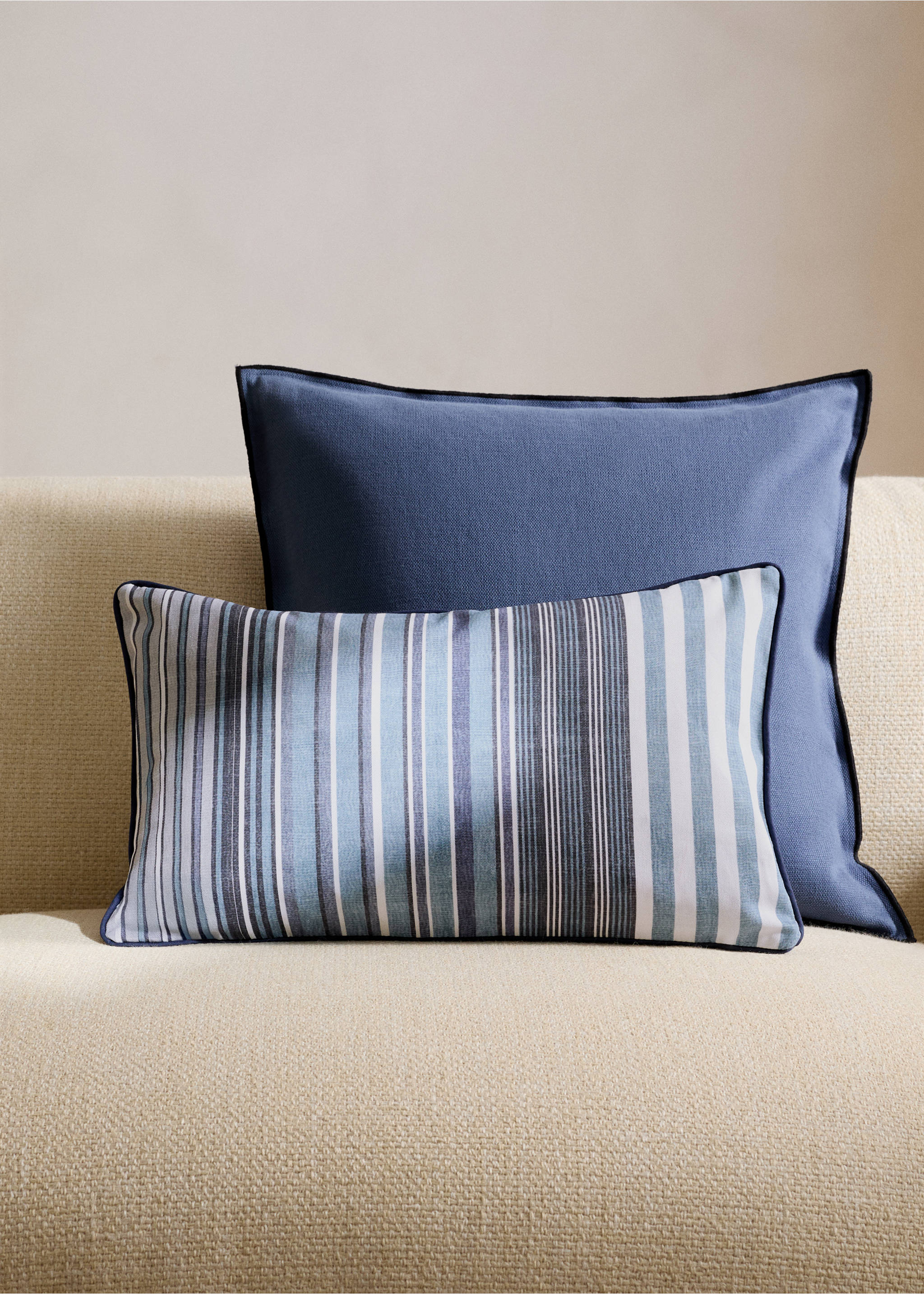 Cotton striped cushion cover 30x50 cm - General plane, Indigo Blue. Ref: 27003352-00.