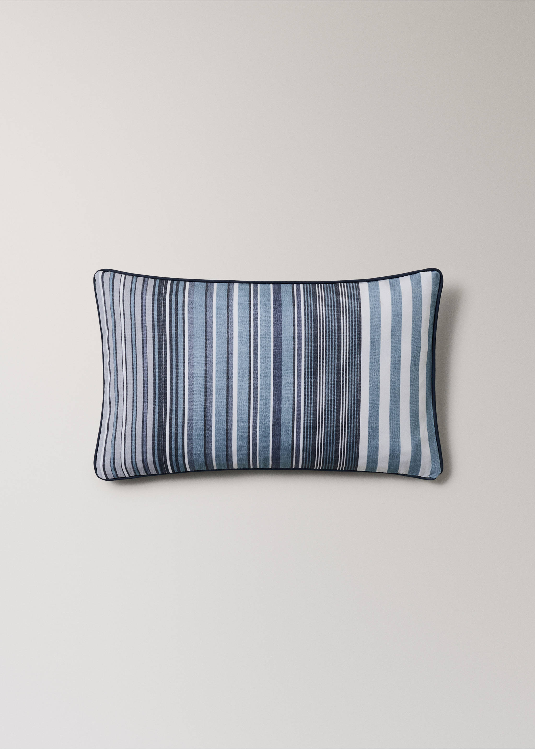 Cotton striped cushion cover 30x50 cm - Article without model, Indigo Blue. Ref: 27003352-00.