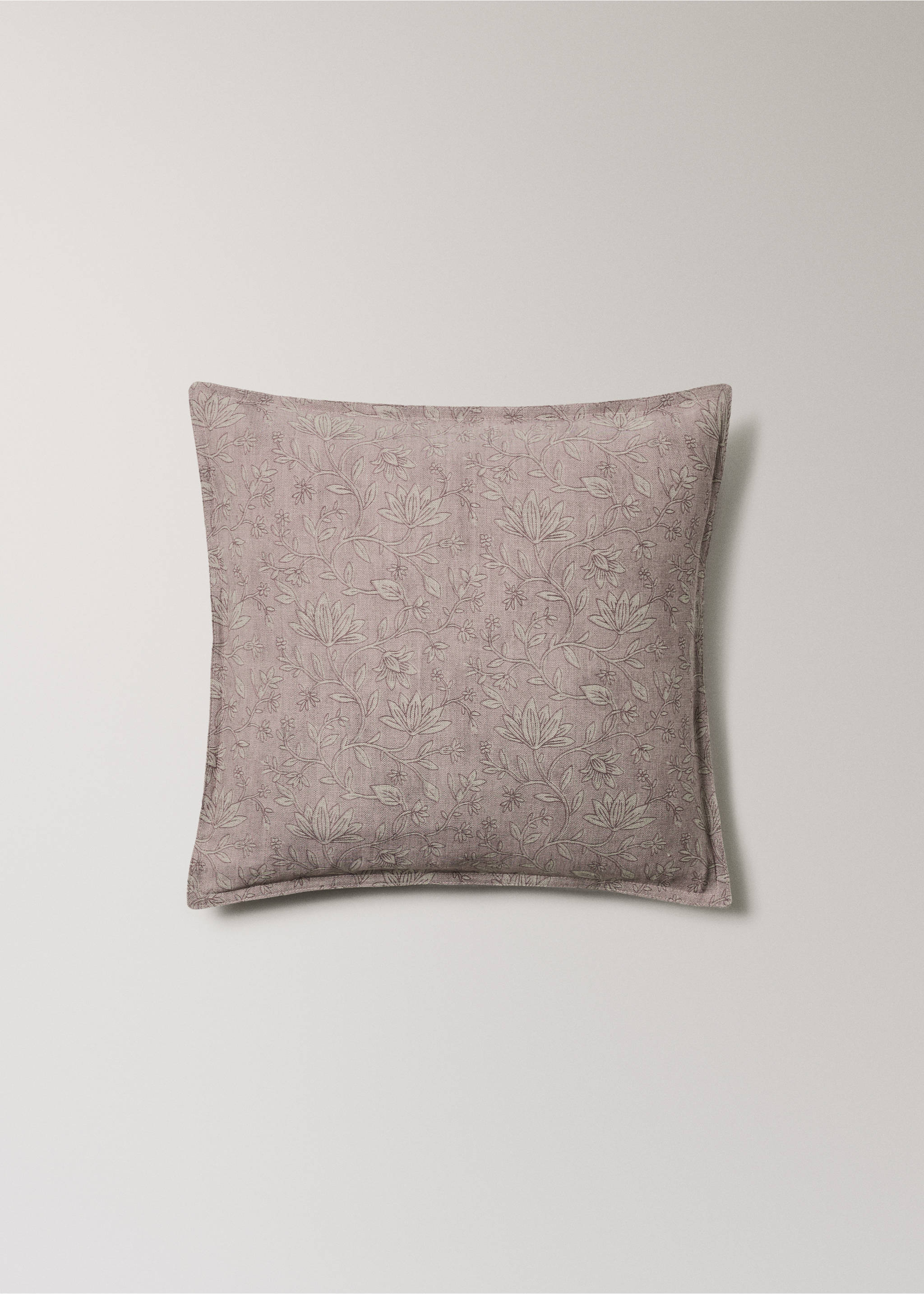 Block print cotton linen cushion cover 50x50 cm - Article without model, Lilac. Ref: 27003353-00.