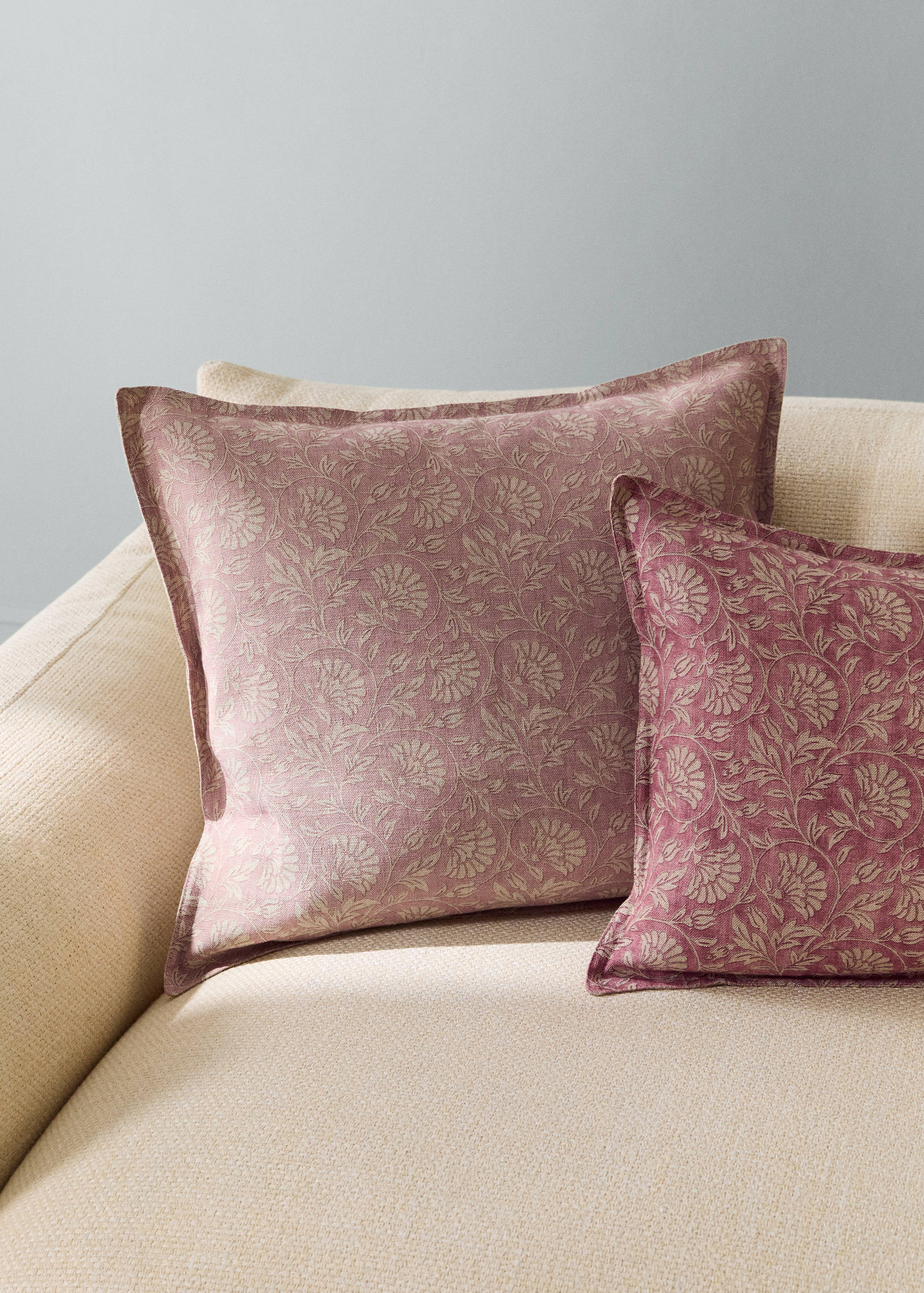 Kussenhoes van katoen-linnenmix met bloemenprint 50x50cm - Overzichtstekening