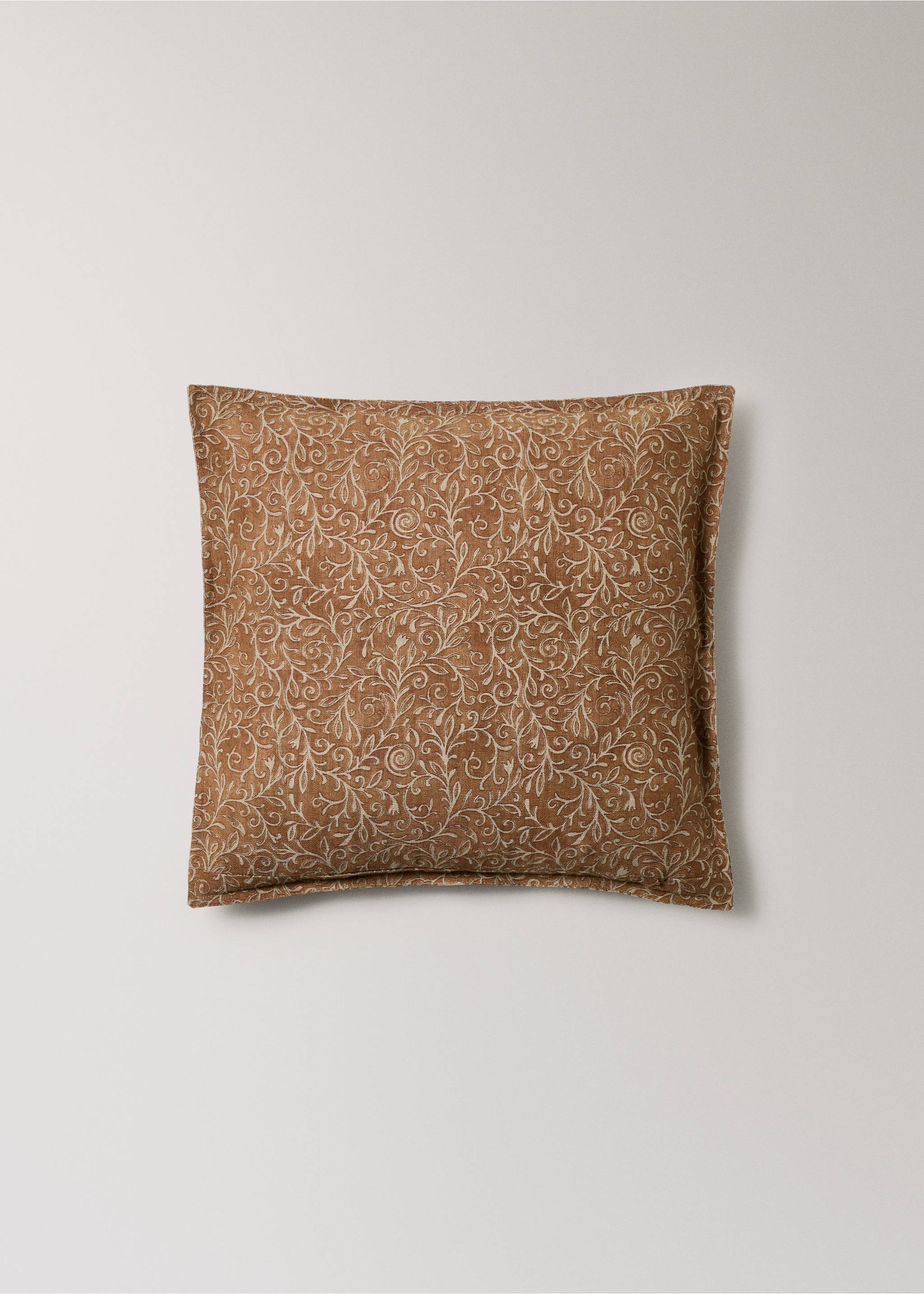 Linen cotton cushion cover with leaf pattern 50x50cm - Details of the article 4, Burnt Orange. Ref: 27003360-00.