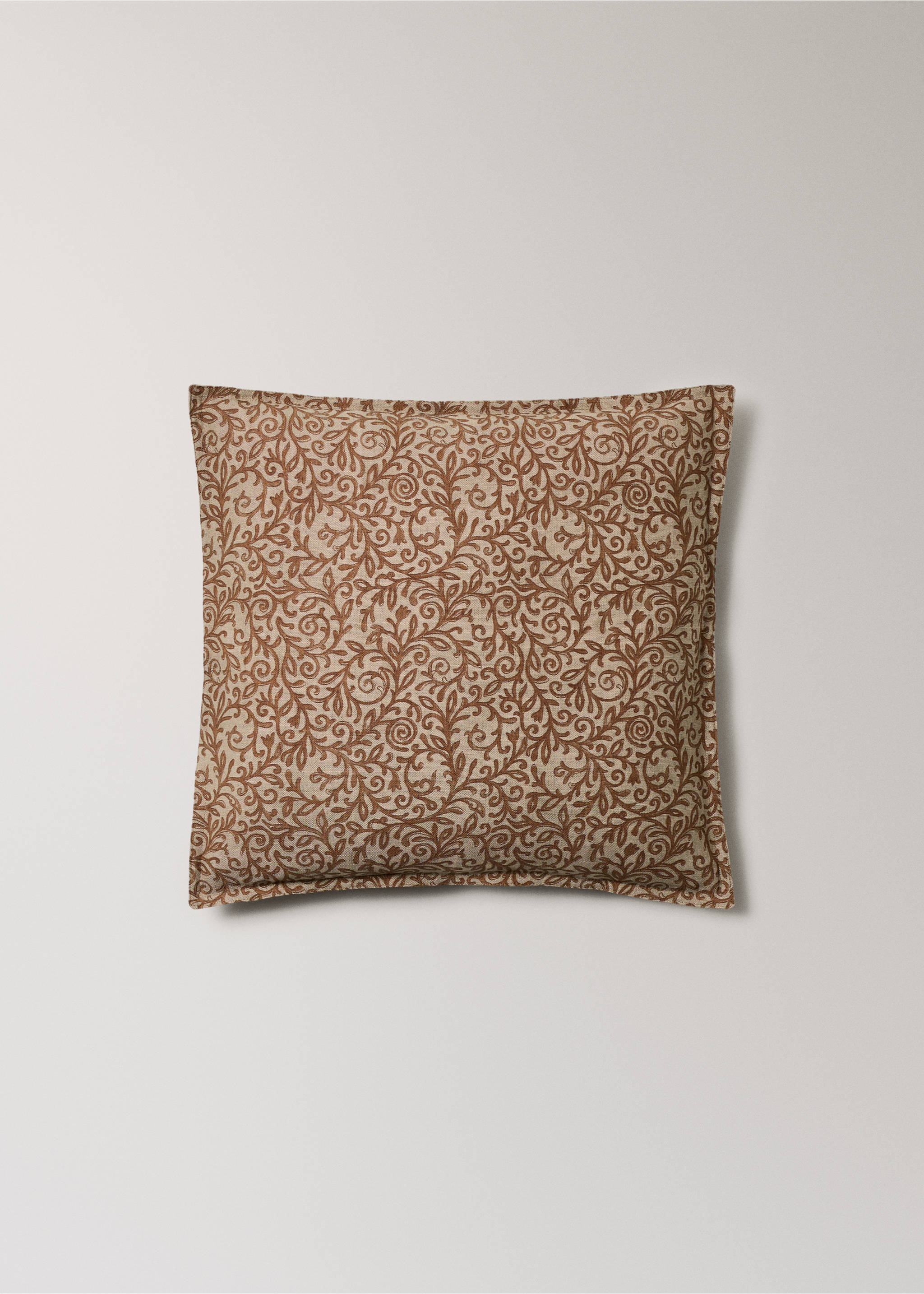 Linen cotton cushion cover with leaf pattern 50x50cm - Article without model, Burnt Orange. Ref: 27003360-00.