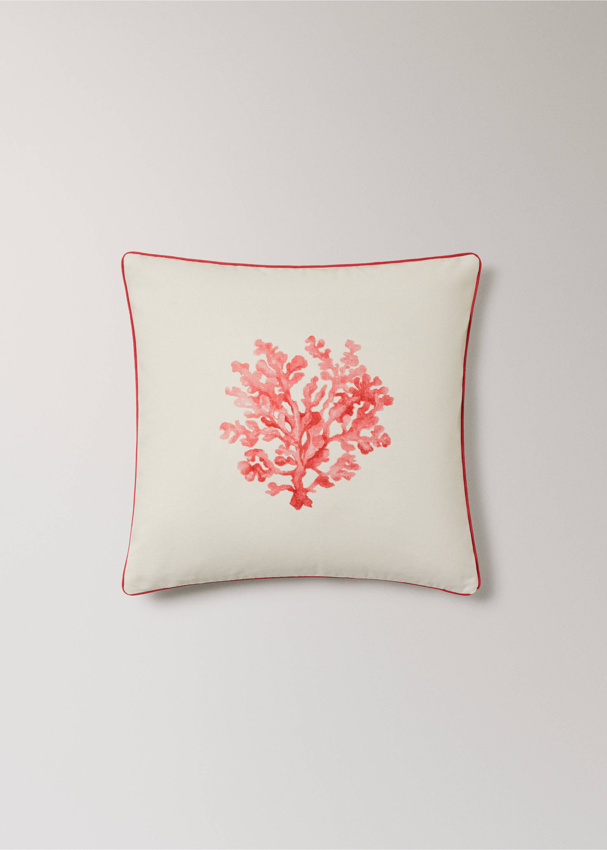 Coral print cotton cushion cover 50x50 cm - Article without model, Red. Ref: 27003363-00.
