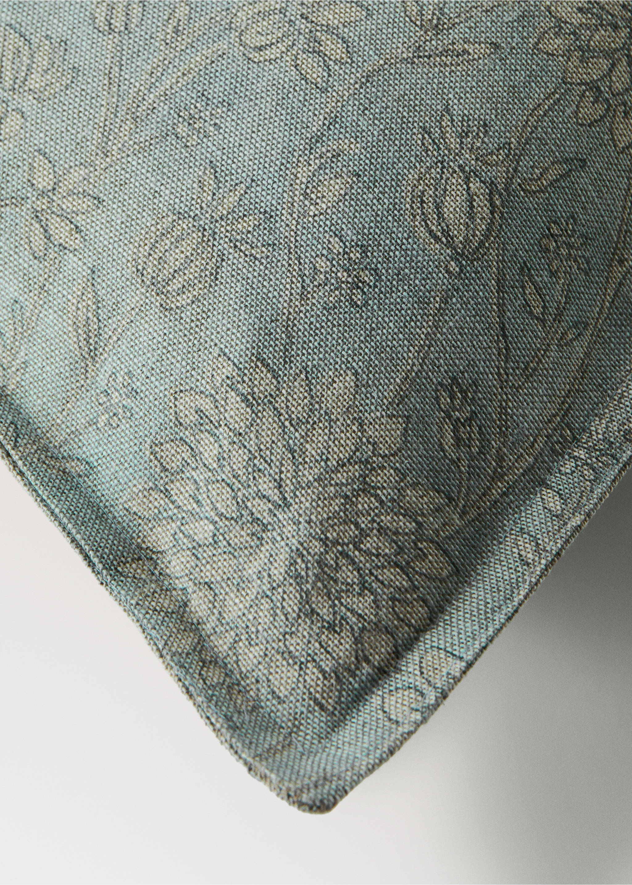 Kissenbezug aus Leinen und Baumwolle mit Blumenmuster und doppelter Steppnaht, 50 x 50 cm - Detail des Artikels 1, Wassergrün. Ref: 27003366-00.