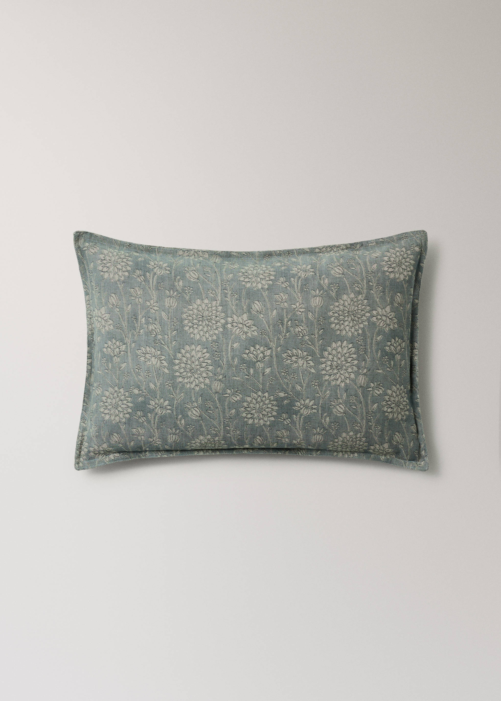 Len-pamut virágmintás párnahuzat dupla varrással, 40x60 cm - Termék modell nélkül