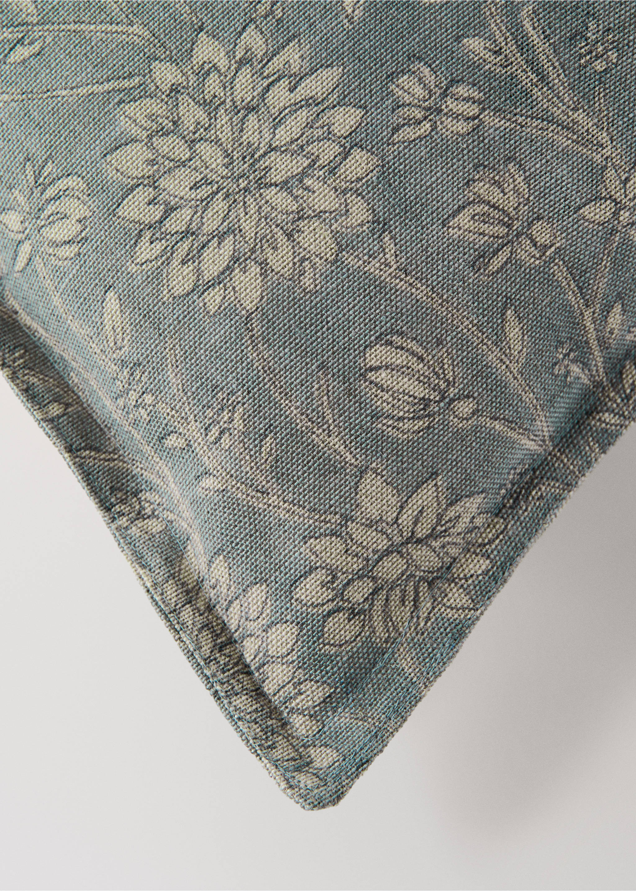 Blommigt kuddfodral i linne och bomull med dubbelstickning 40x60cm - Detaljer om artikeln 1, Blå. Ref: 27003367-00.