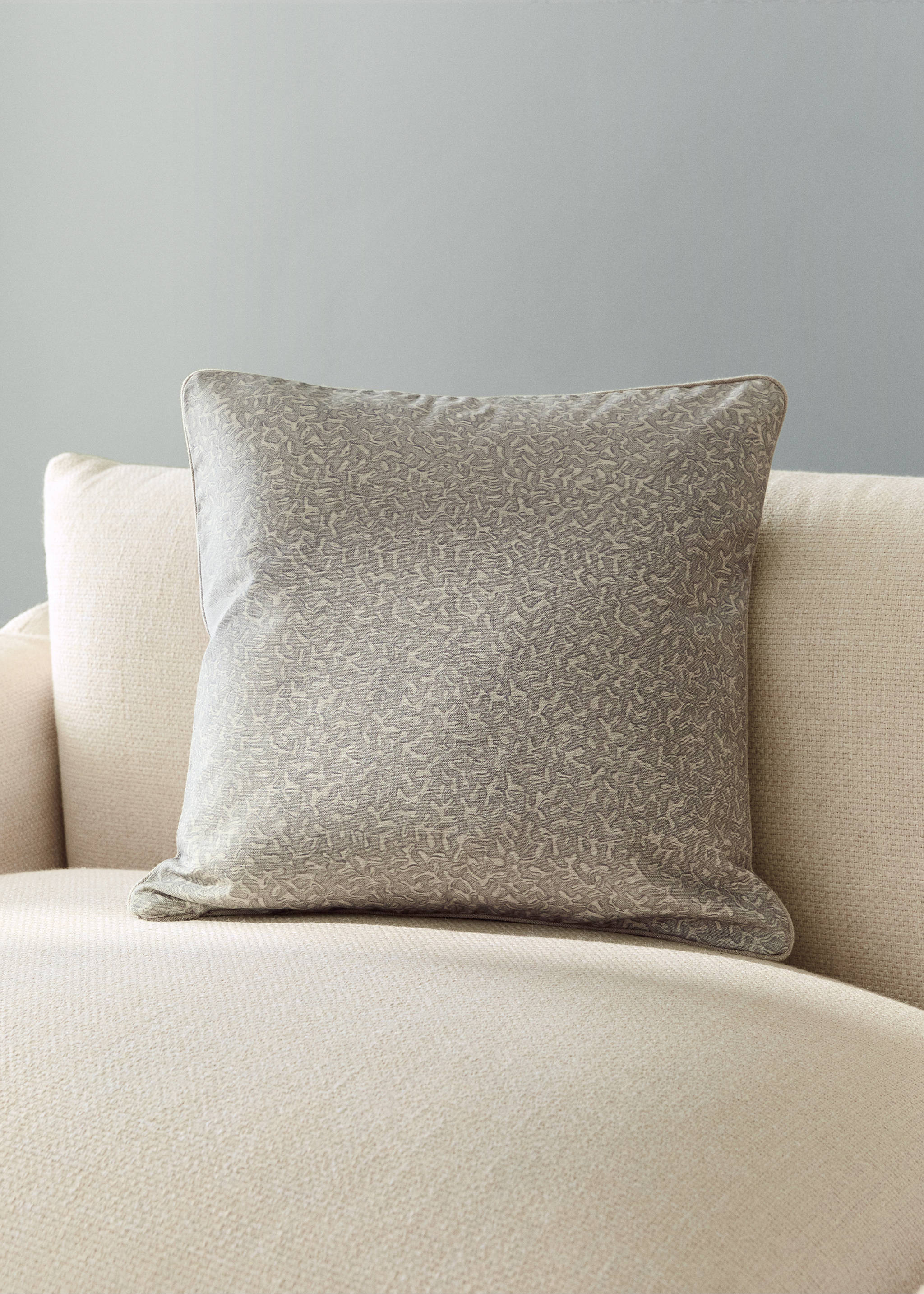 Natural printed cotton cushion cover 50x50 cm - General plane, Grey. Ref: 27003369-00.