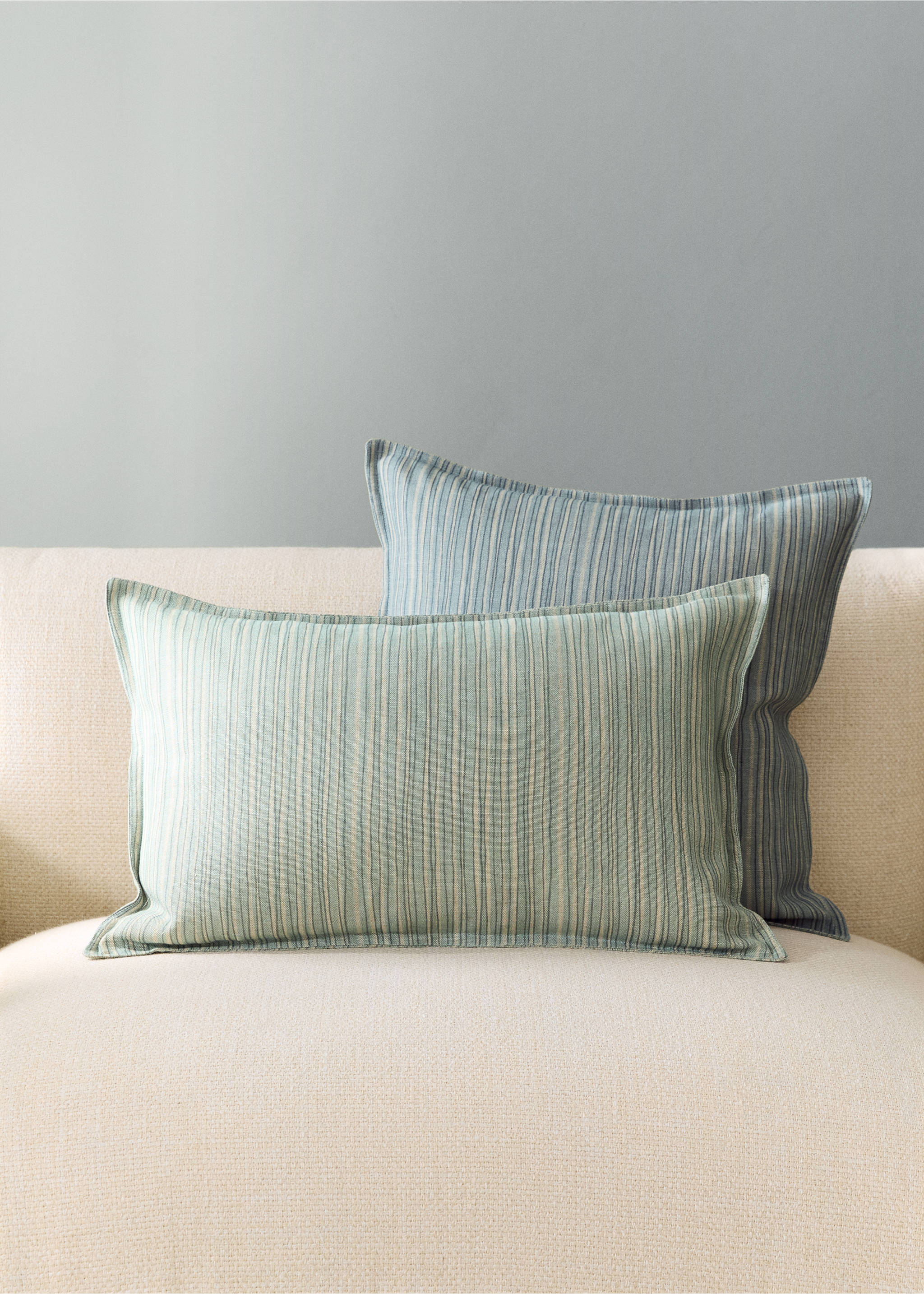 Linen cotton cushion cover with fine stripe 40x60cm - General plane, Aqua Green. Ref: 27003370-00.