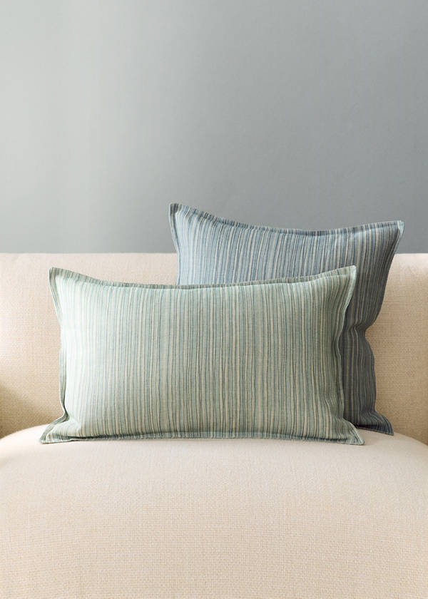 Linen and cotton cushion cover, thin stripe, 40x60 cm — Aqua Green