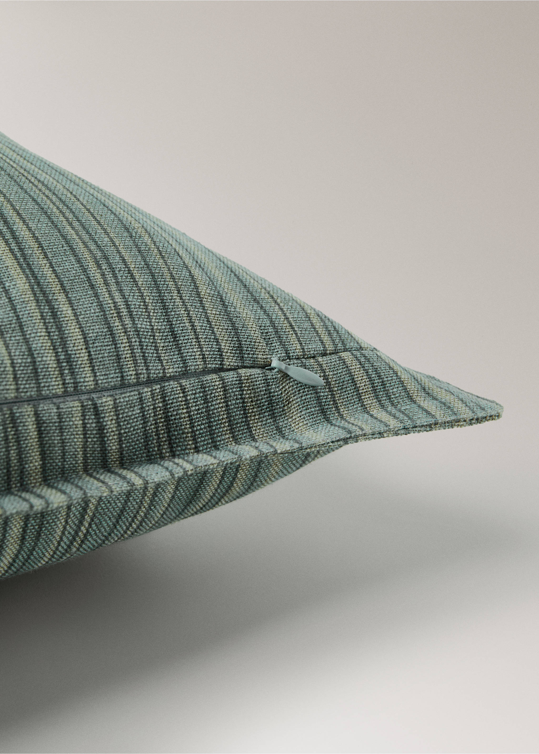 Linen cotton cushion cover with fine stripe 40x60cm - Details of the article 2, Aqua Green. Ref: 27003370-00.