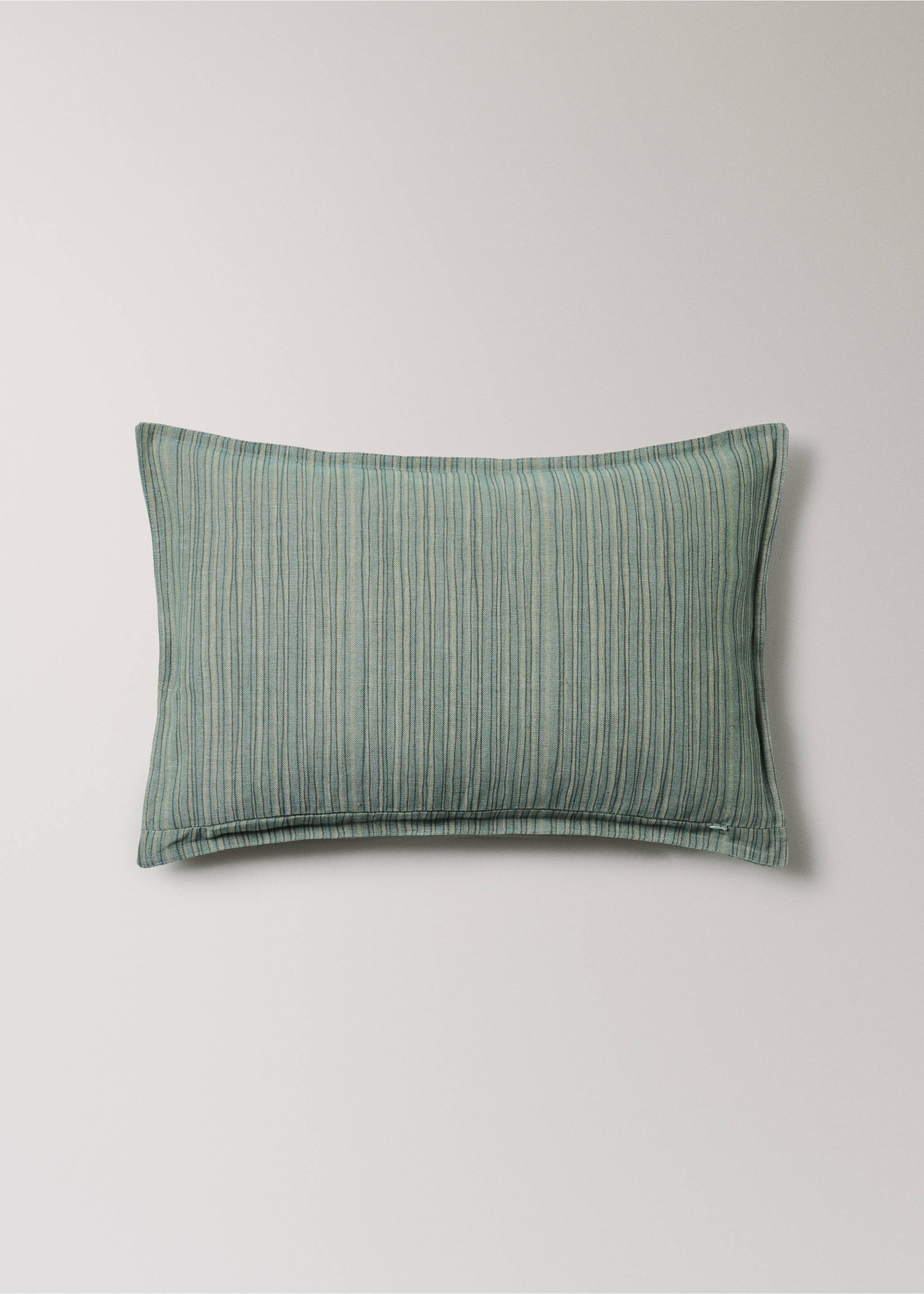 Linen cotton cushion cover with fine stripe 40x60cm - Details of the article 4, Aqua Green. Ref: 27003370-00.