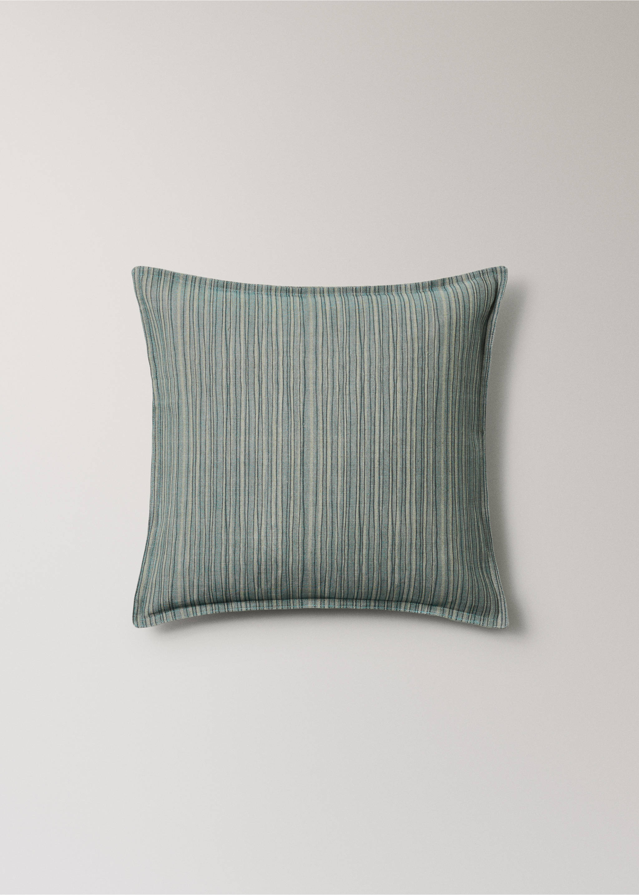 Linen cotton cushion cover with fine stripe 50x50 cm - Article without model, Blue. Ref: 27003371-00.